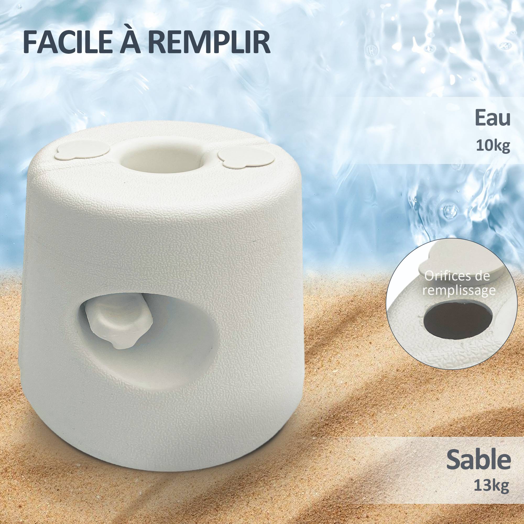 Outsunny - Lot 4 pieds de tonnelle pop-up remplissage eau/sable avec vis sécurité pour pavillon HDPE blanc - Outsunny - Imagen 6
