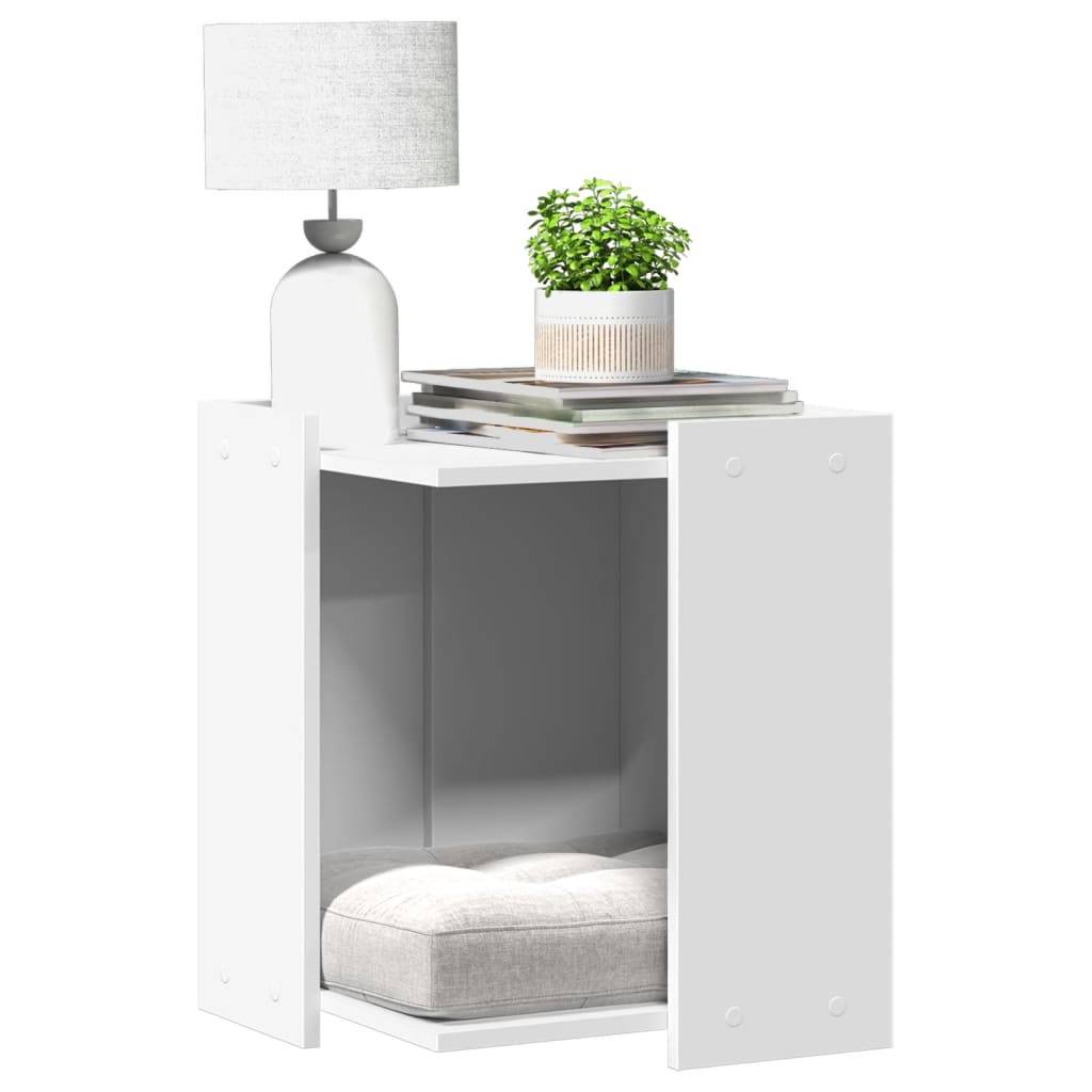 Lit pour chat - Meuble de bac à litière pour chat blanc bois d'ingénierie-JU148 - Image 2