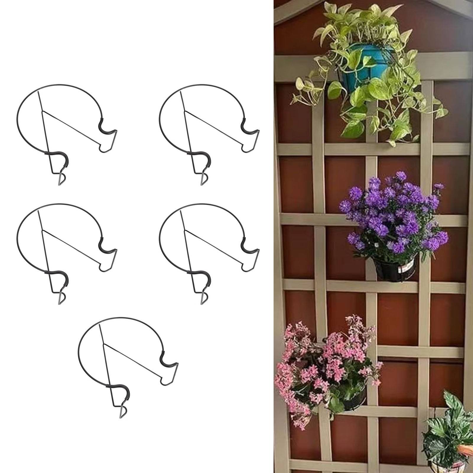 Lot de 5 Supports Pot Suspendu Fer pour Balcon Rambarde Porte-Plante Flottant Noir 29cm - ComfortXL Outdoor Living - Image 2