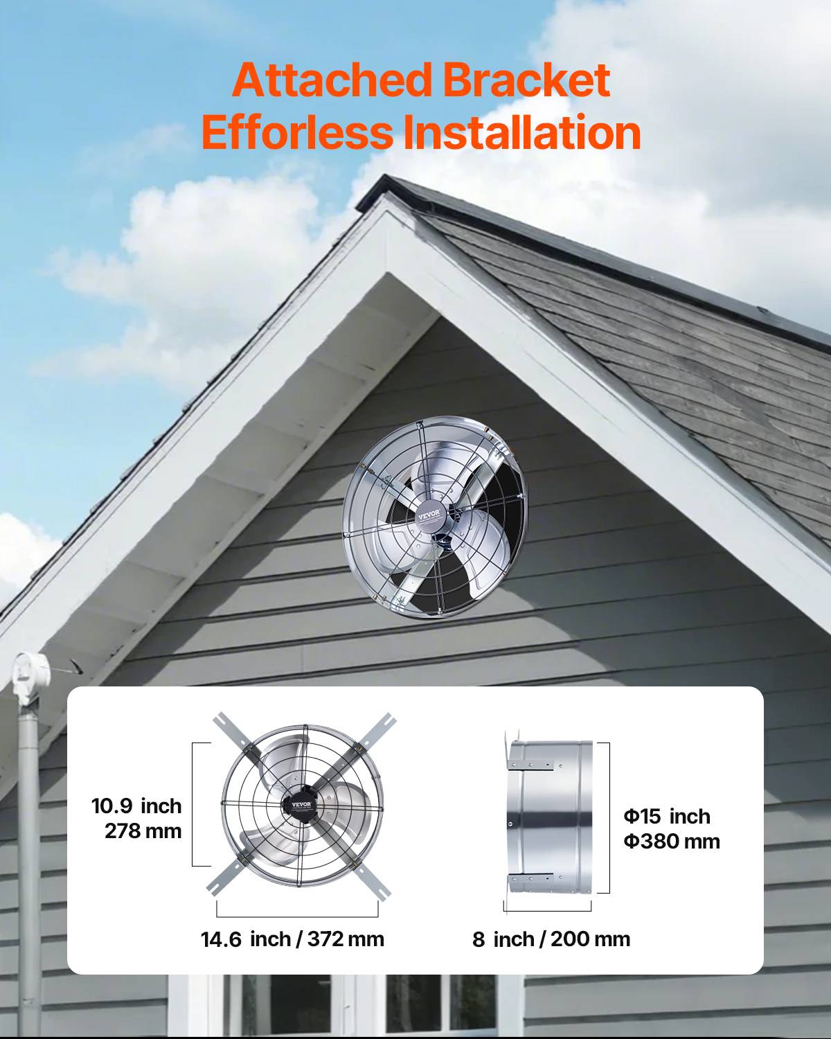 Vevor - VEVOR Ventilateur extraction grenier 380x200mm, 1300 CFM, thermostat, maille, garage. - Image 6