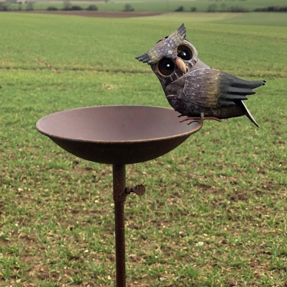 Chemin De Campagne - Mangeoire à oiseaux pique jardin abreuvoir hiboux fer marron 125cm Chemin de campagne - Imagen 3