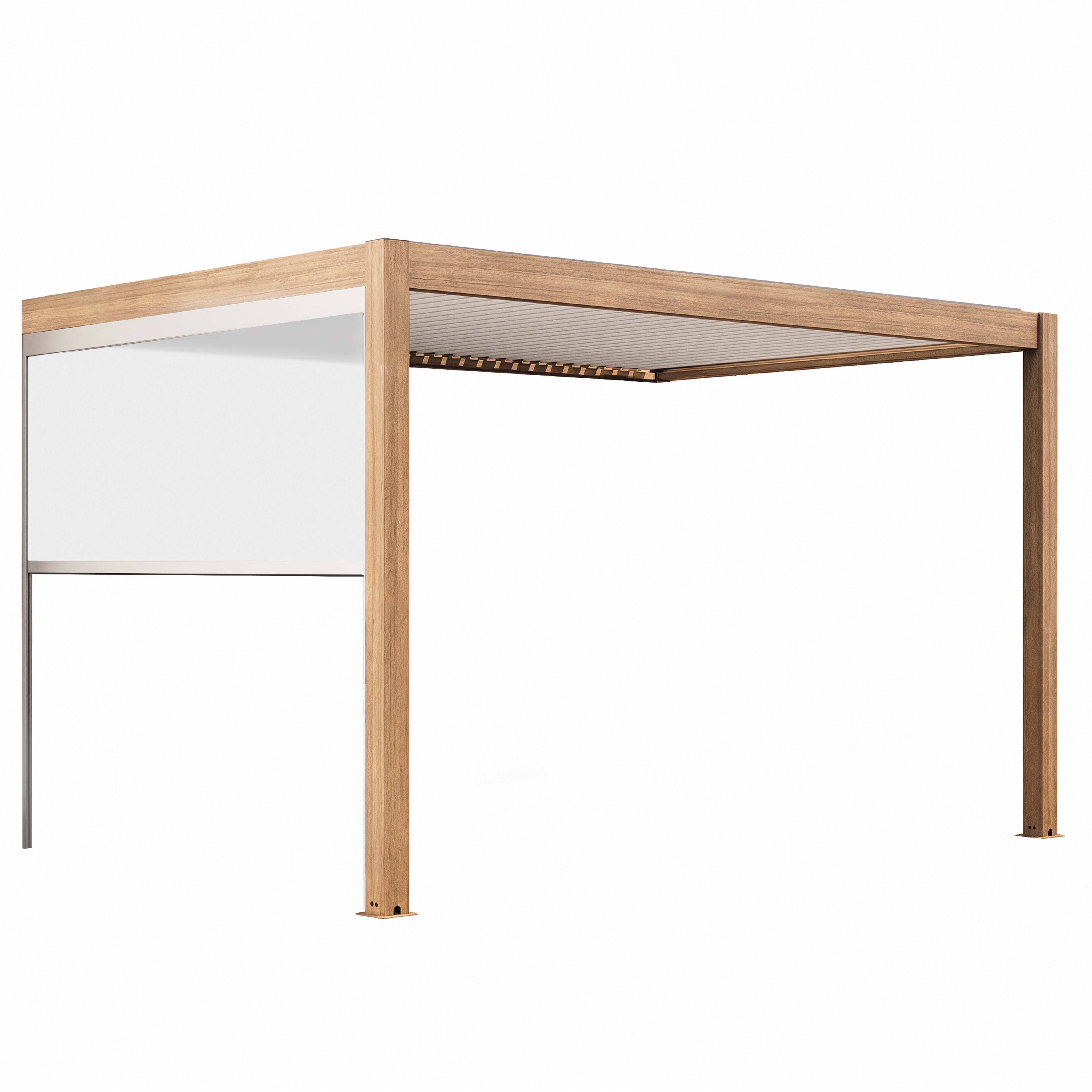 Oviala - Pergola bioclimatique adossée 3x4m et 1 store bois blanc Thebes - Oviala - Image 2