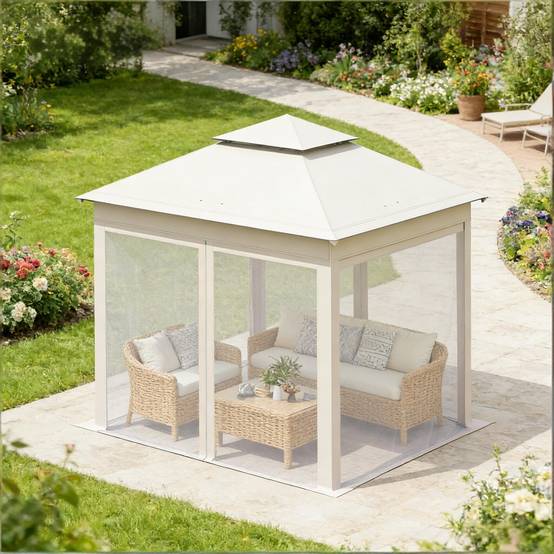 ComfortXL - Tonnelle pliante acier Oxford terrasse et camping avec moustiquaire 3x3m beige - ComfortXL Outdoor Living - Image 1
