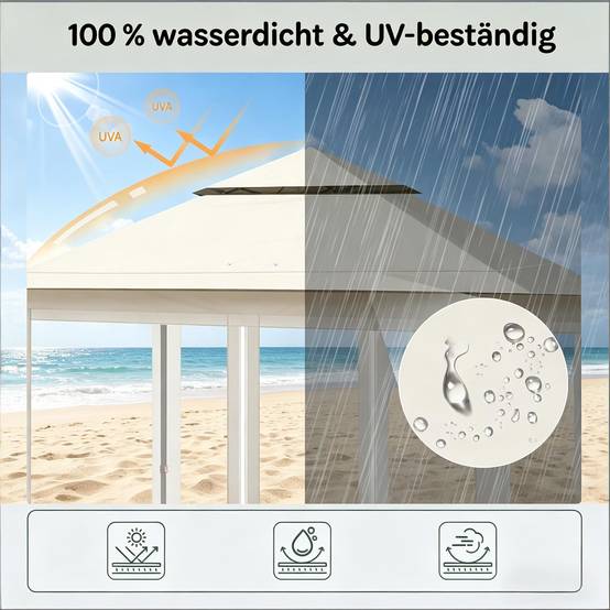 ComfortXL - Tonnelle pliante acier Oxford terrasse et camping avec moustiquaire 3x3m beige - ComfortXL Outdoor Living - Image 3