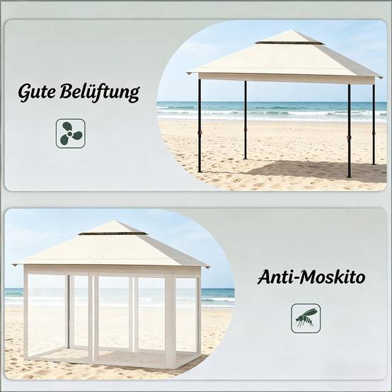 ComfortXL - Tonnelle pliante acier Oxford terrasse et camping avec moustiquaire 3x3m beige - ComfortXL Outdoor Living - Image 5