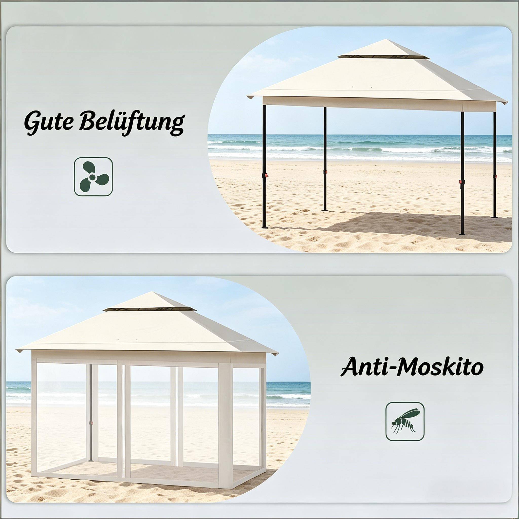 ComfortXL - Tonnelle pliante acier Oxford terrasse et camping avec moustiquaire 3x3m beige - ComfortXL Outdoor Living - Image 5