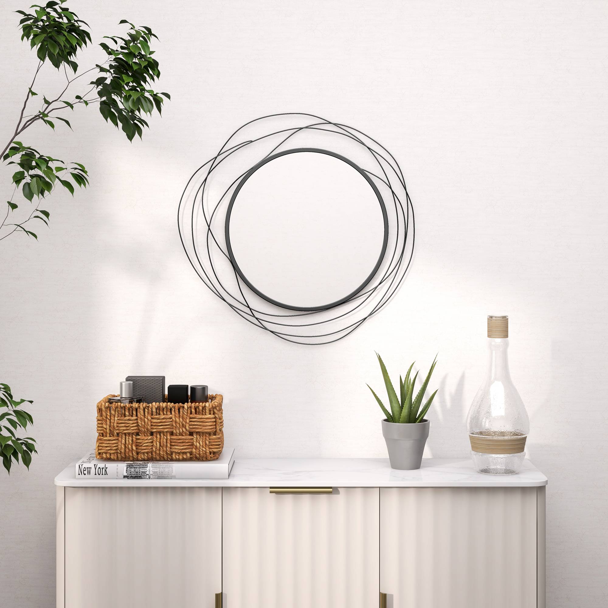 Sans Marque - Miroir rond métal filaire noir décoration style moderne Ø65 cm - Image 3