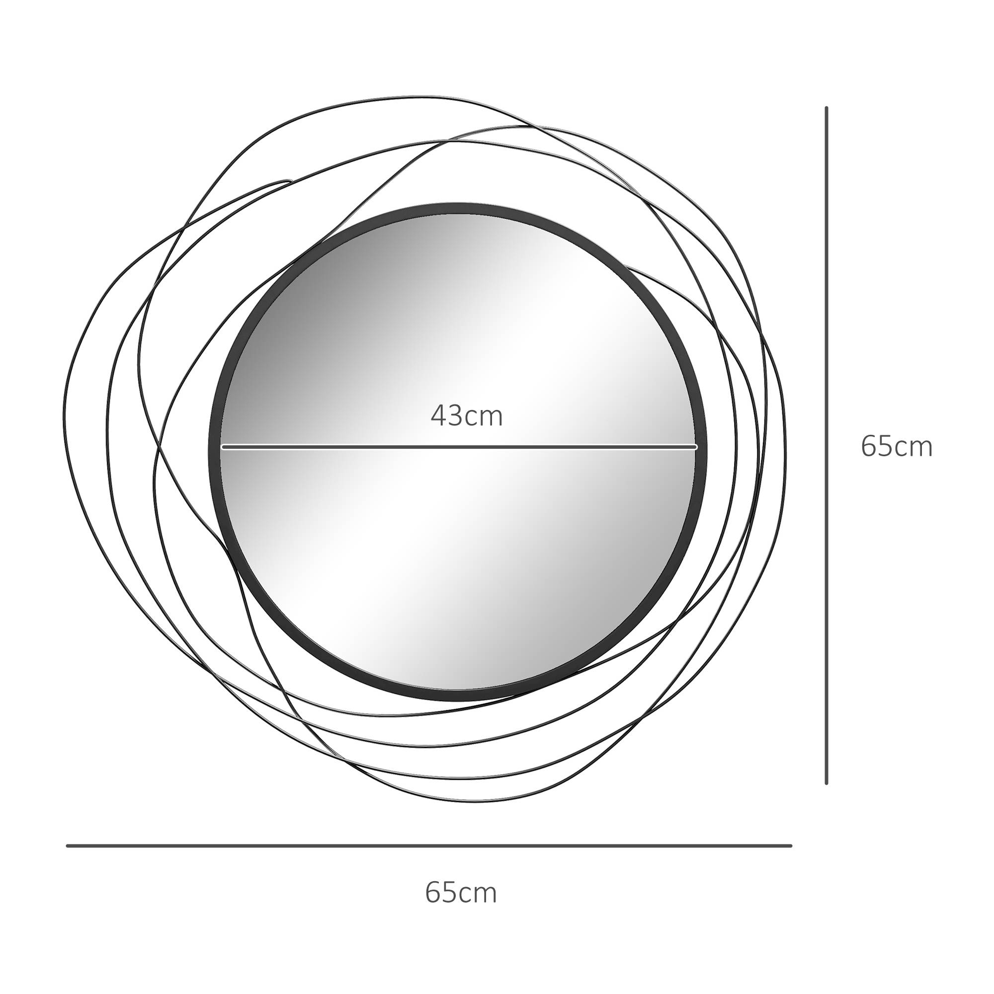 Sans Marque - Miroir rond métal filaire noir décoration style moderne Ø65 cm - Image 5