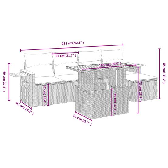 Salon de jardin 6 places Beige Résine Tressée Table Réglable avec Tablette Côté – ComfortXL Outdoor Living - Image 3