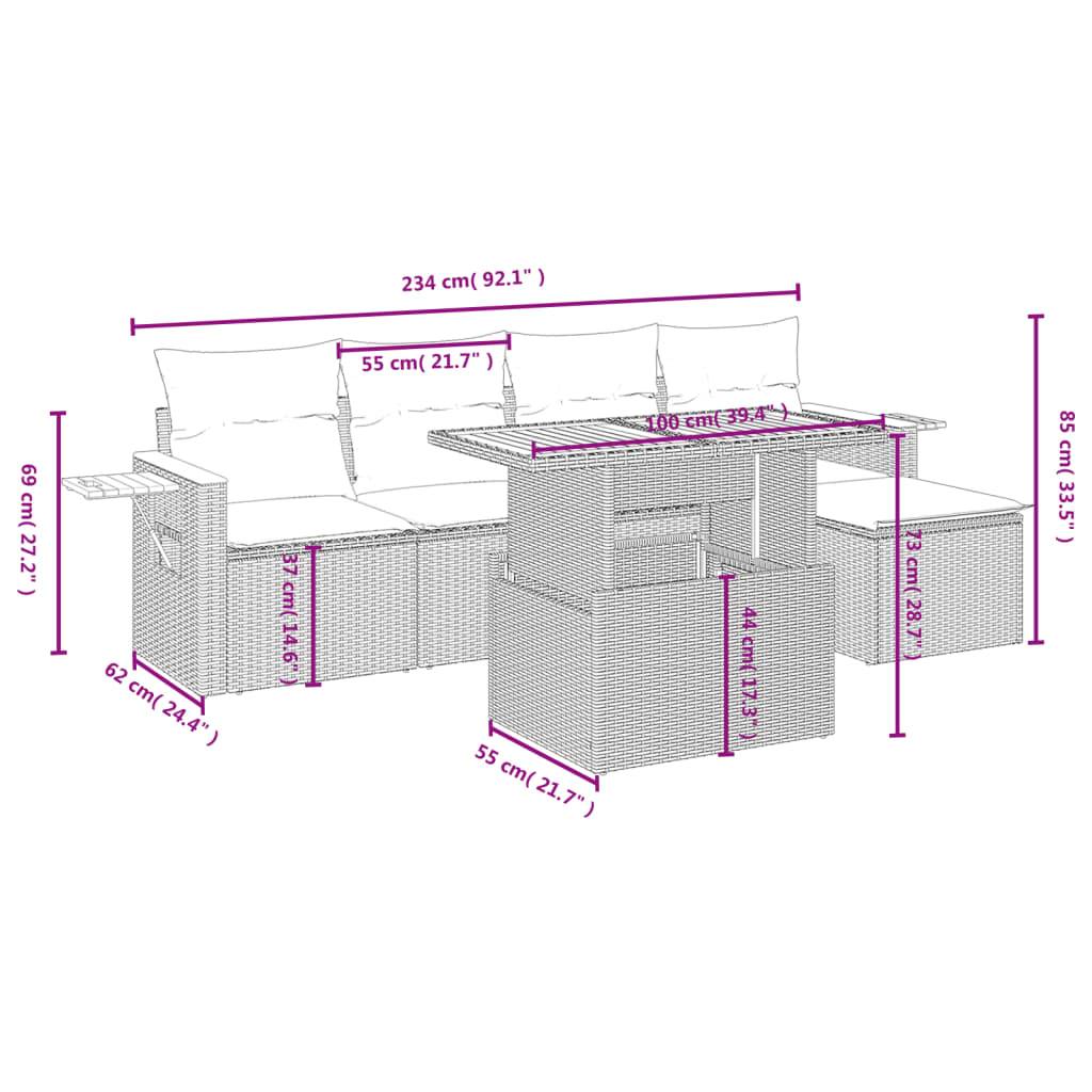 Salon de jardin 6 places Beige Résine Tressée Table Réglable avec Tablette Côté – ComfortXL Outdoor Living - Image 3