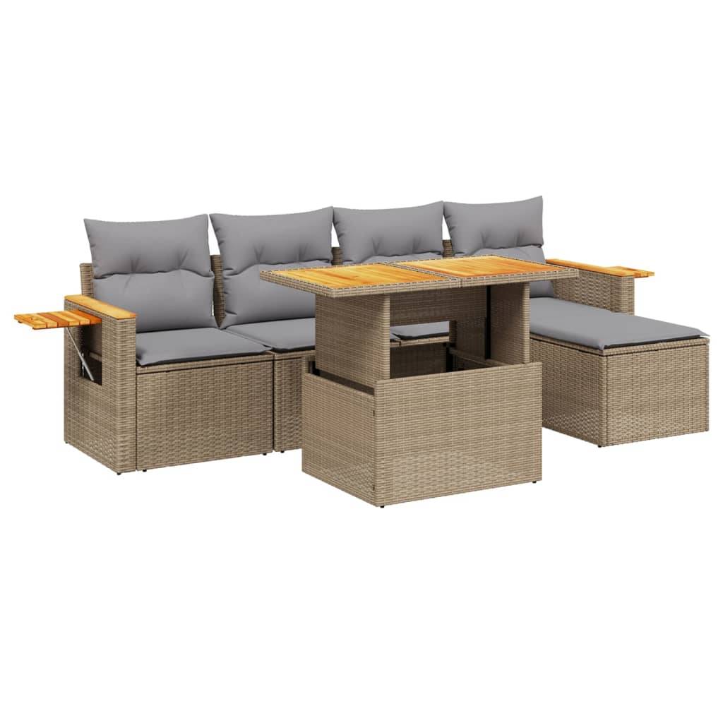 Salon de jardin 6 places Beige Résine Tressée Table Réglable avec Tablette Côté – ComfortXL Outdoor Living - Image 2