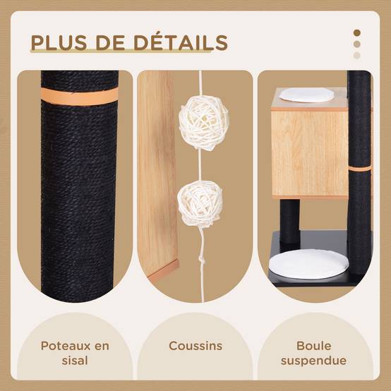 Centre activités chat bois pour félin griffoir design contemporain 120cm noir - ComfortXL Outdoor Living - Image 7