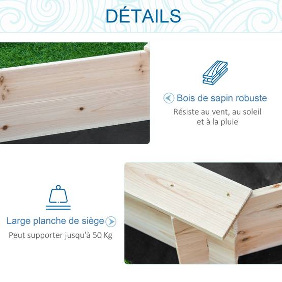 Bac à Sable Bois octogonal dim. 139,5L x 139,5l x 21,5H cm - 4 bancs - bâche de Couverture, Non tissé de Sol Inclus - Image 8