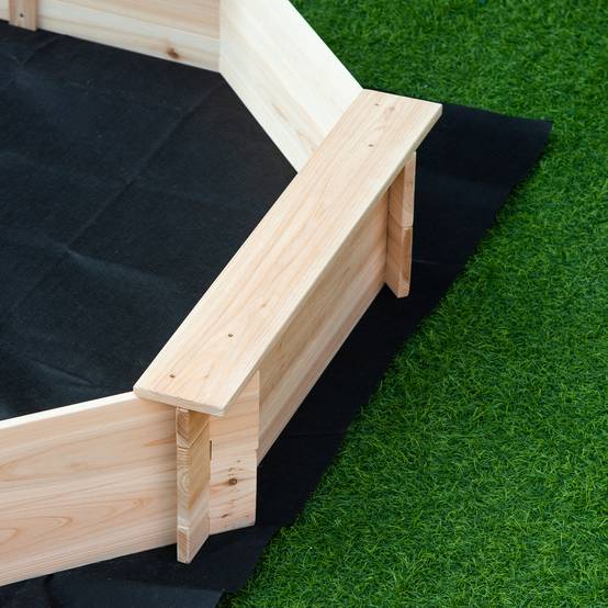 Bac à Sable Bois octogonal dim. 139,5L x 139,5l x 21,5H cm - 4 bancs - bâche de Couverture, Non tissé de Sol Inclus - Image 10