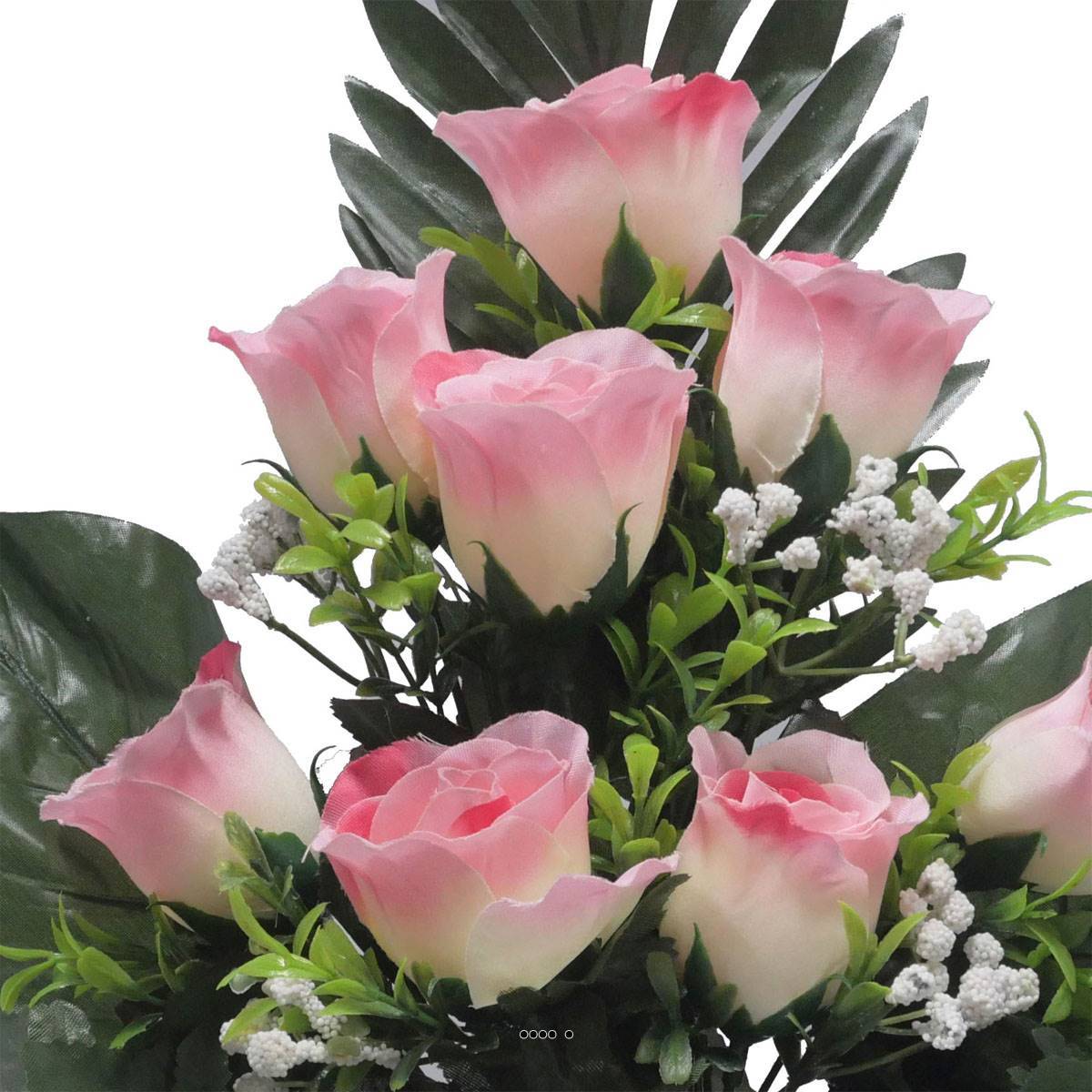 Artificielles - Jardinière fleurs artificielles bouton de rose et Gypsophile Rose pour la Toussaint - couleur: Rose 715 - Imagen 3