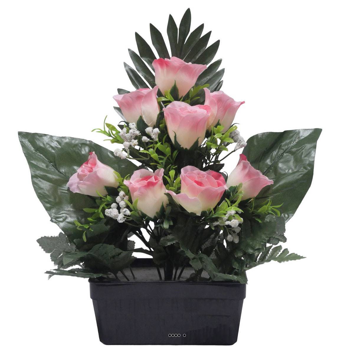 Artificielles - Jardinière fleurs artificielles bouton de rose et Gypsophile Rose pour la Toussaint - couleur: Rose 715 - Imagen 2