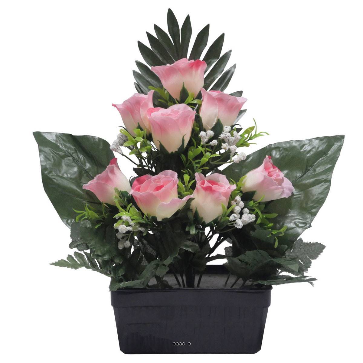 Artificielles - Jardinière fleurs artificielles bouton de rose et Gypsophile Rose pour la Toussaint - couleur: Rose 715 - Imagen 1