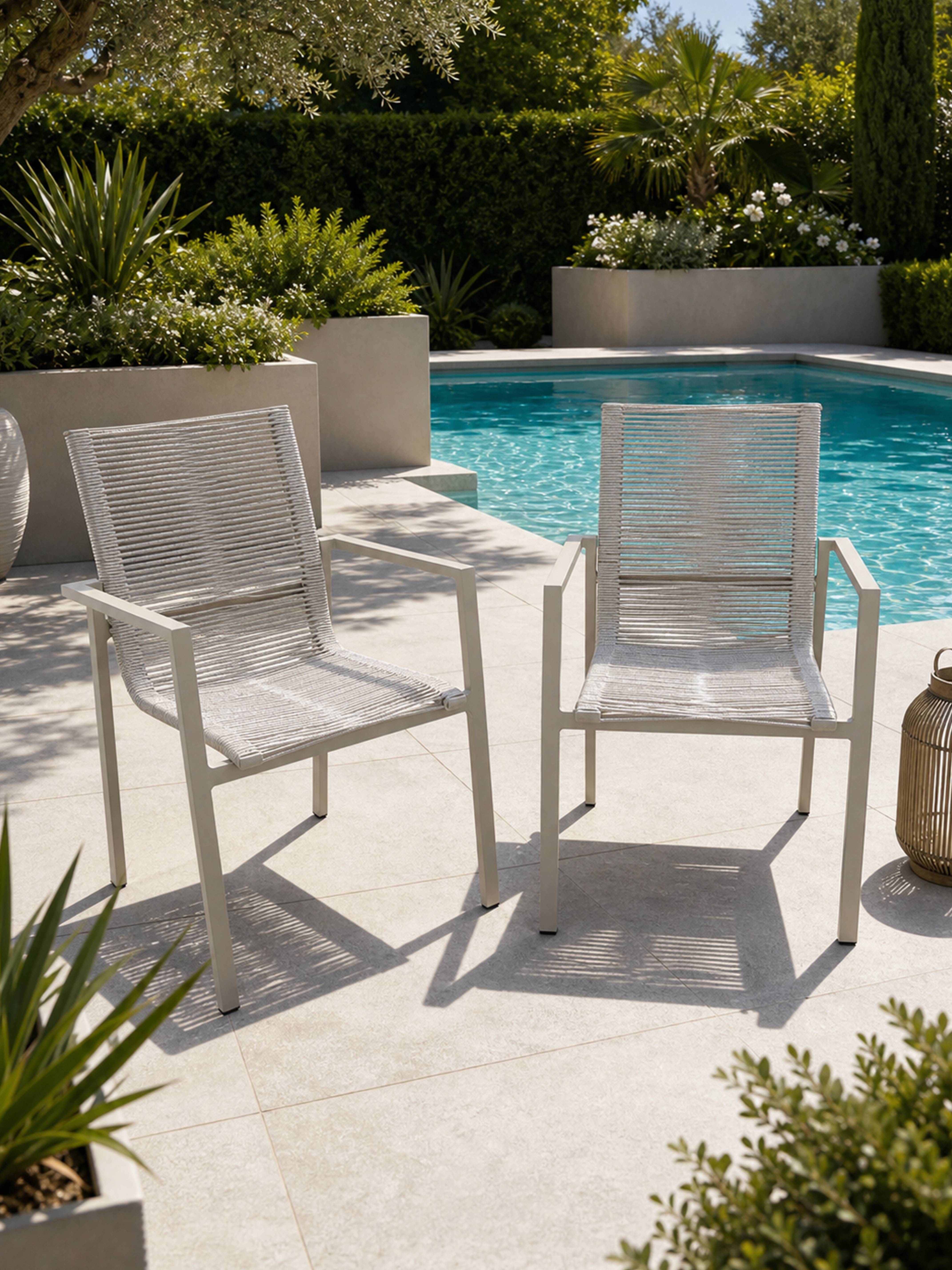 Dcb Garden - Lot de 2 fauteuils de jardin en aluminium et corde tissée - Grège - MEXICO