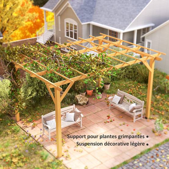 Outsunny - Pergola 3x4m coulissante rétractable tonnelle jardin pour vignes grimpantes fleurs rosiers terrasse patio bois naturel - Outsunny - Image 5