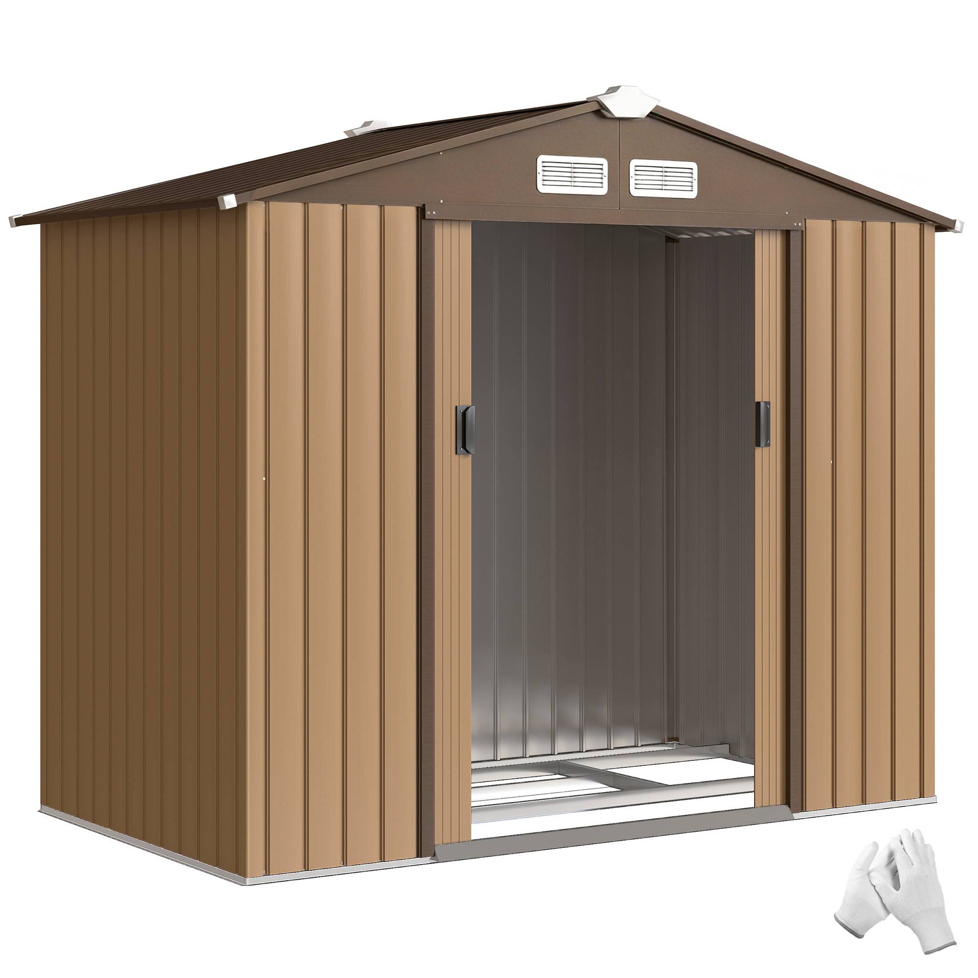 Abri de jardin acier 2,5 m² avec kit fondation porte verrouillable tôle kaki, rangement outils jardin