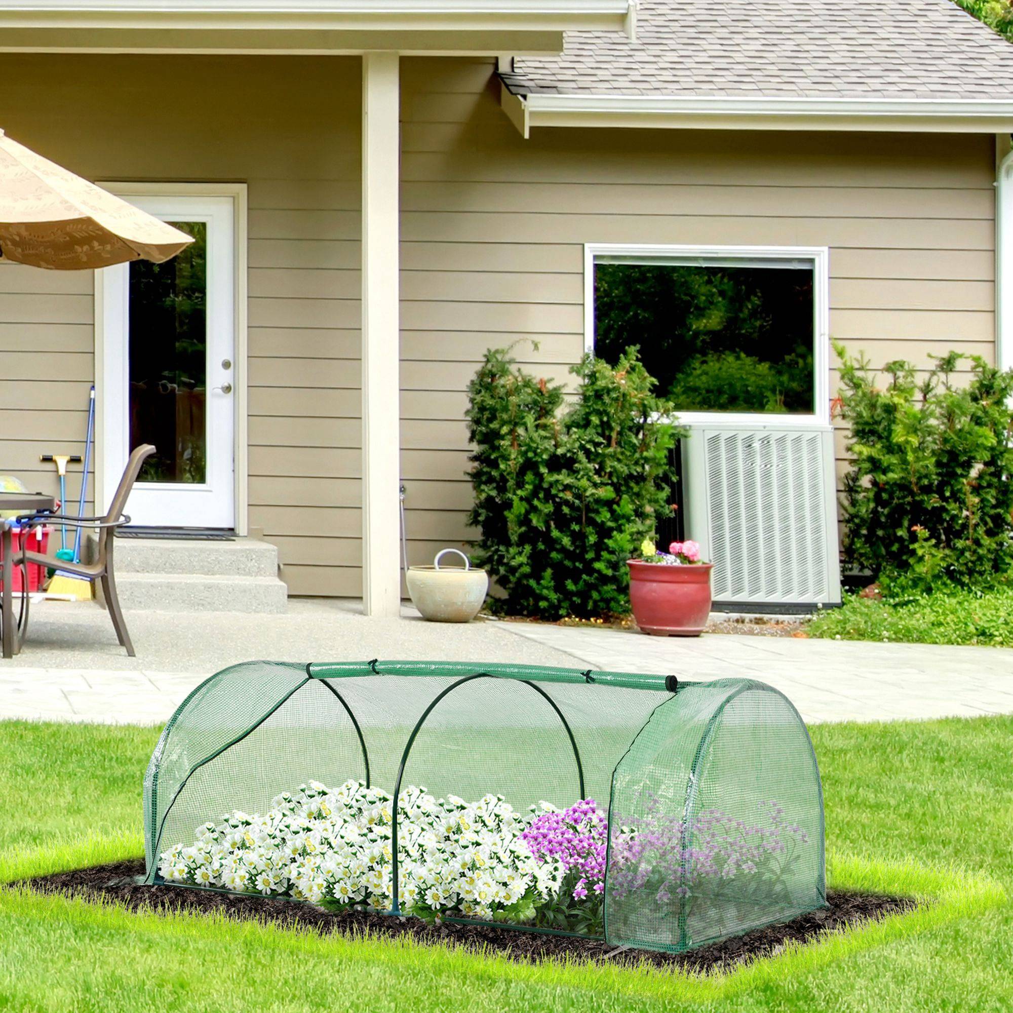 Sans Marque - Mini serre 200 x 100 x 80 cm pour jardin, maison ou pépinière, type tunnel, avec structure en acier et bâche en plastique vert. - Image 4