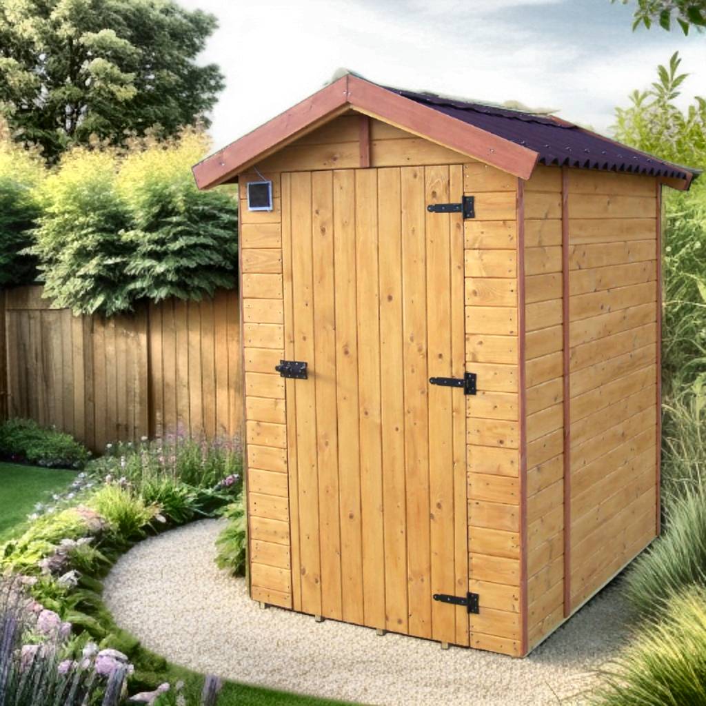 Habrita - Abri WC bois massif avec plancher / Panneau 16 mm / EDEN TOILETTES SECHES / surface ext : 2,03 m2 / toiture plaques ondulées plus grande longévité - Imagen 1