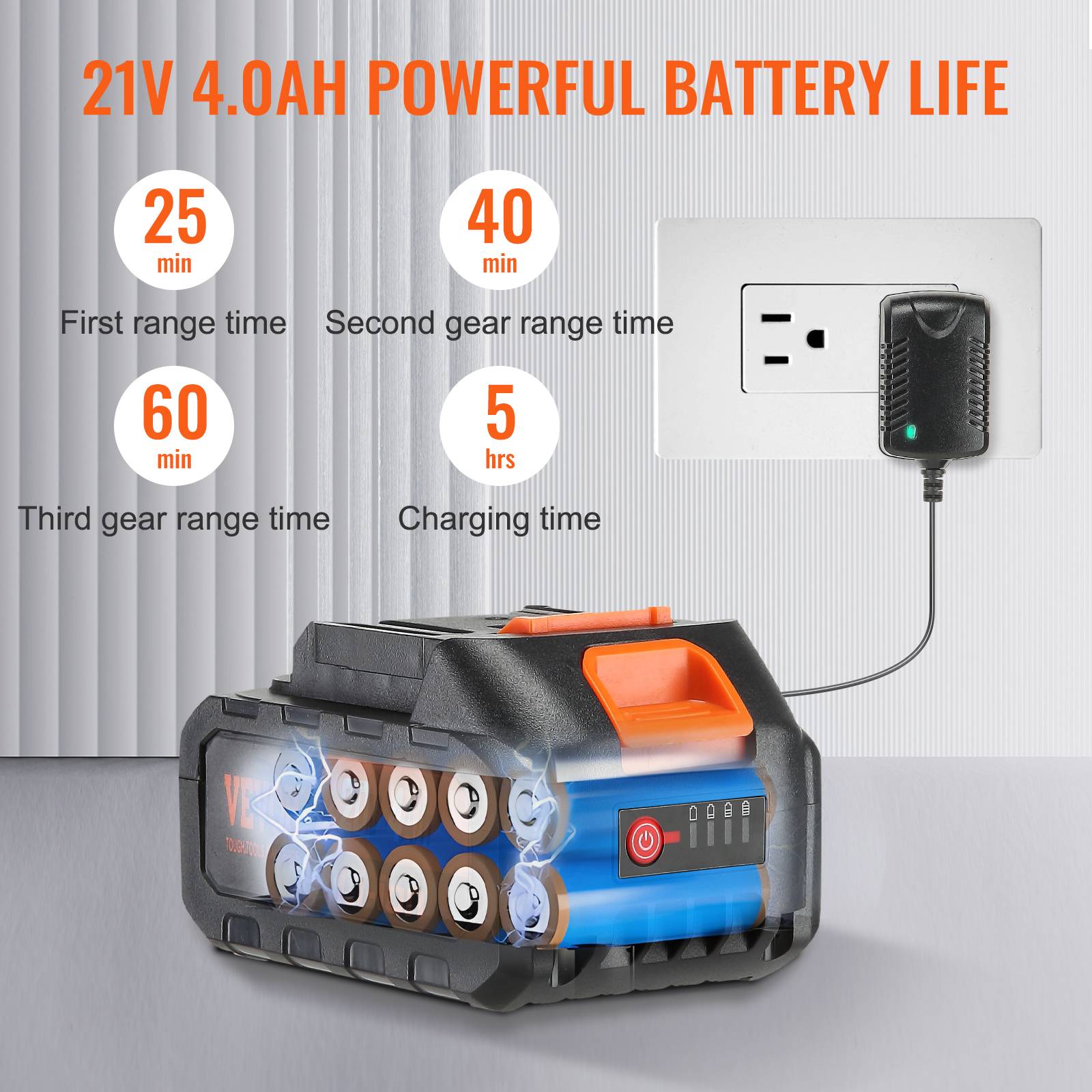 VEVOR Nettoyeur haute pression sans fil 21V, 652 PSI, 3.5 L/min, batterie 4.0Ah, pour terrasse/jardin/voiture. - Image 6