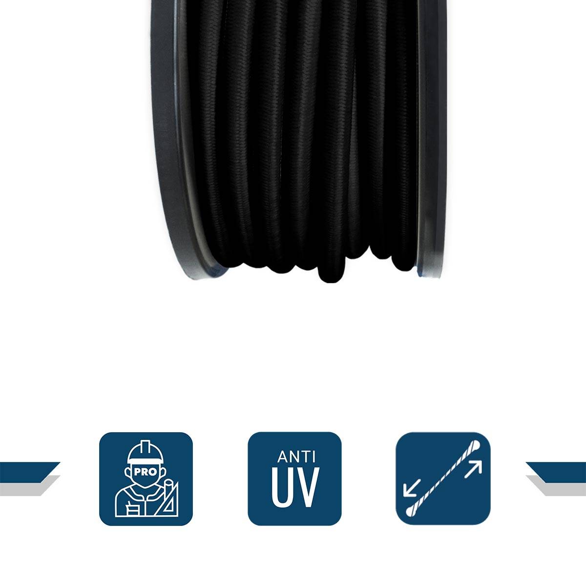 Sandow élastique Noir 25 mètres 9SW - Qualité PRO - Tendeur pour bâche de diamètre 9 mm TECPLAST - Image 3