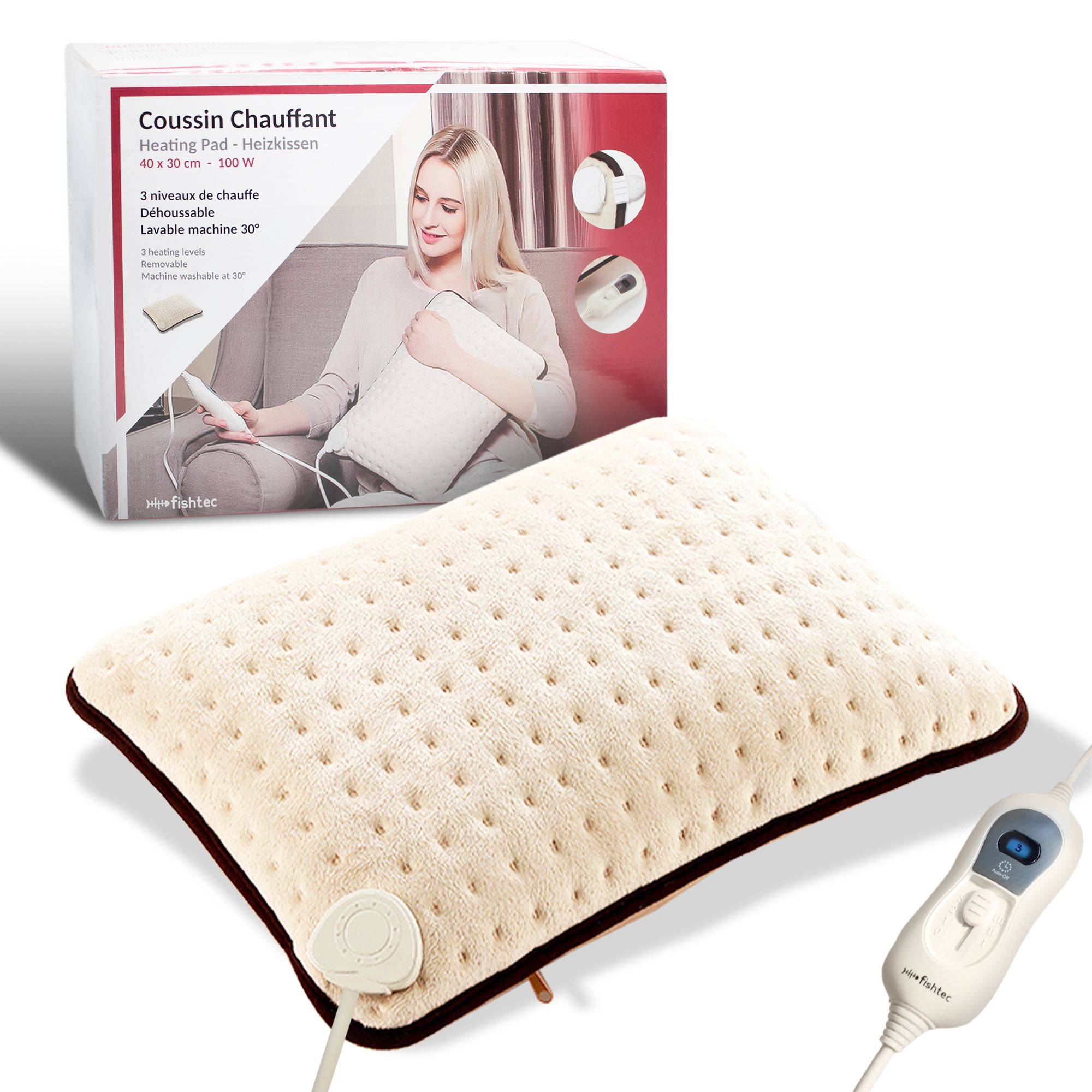 FISHTEC - Coussin Warm Cosy, polaire, 40x30 cm, 3 températures - Image 1