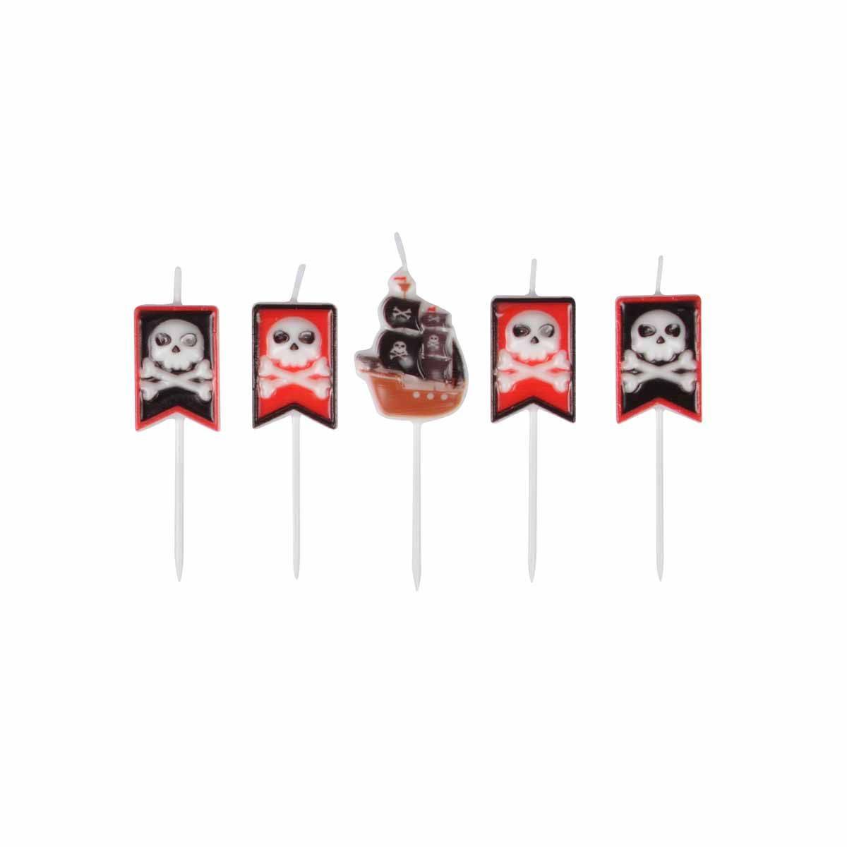 Lot de 5 Bougies d'Anniversaire "Pirates" Rouge & Noir - Image 1