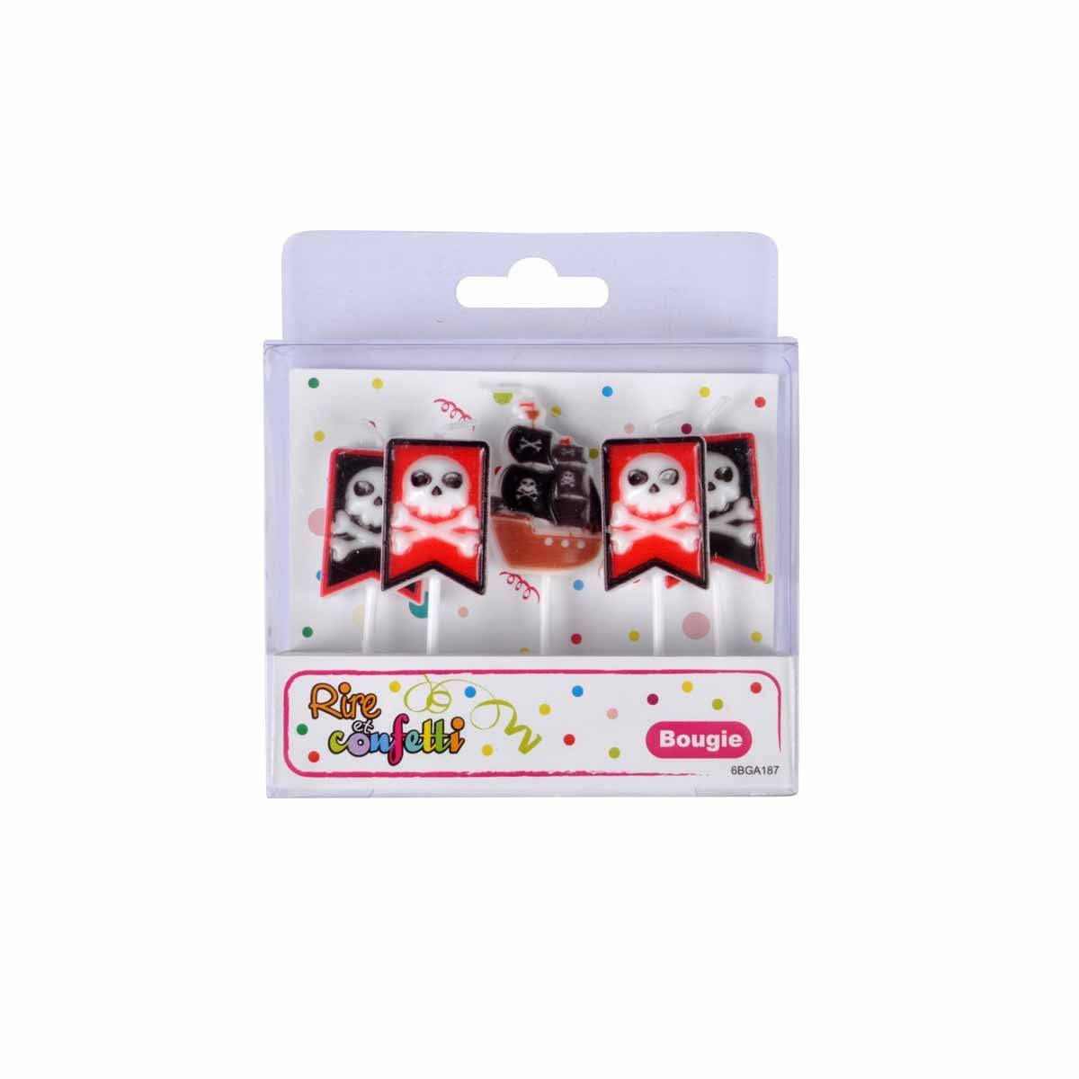 Lot de 5 Bougies d'Anniversaire "Pirates" Rouge & Noir - Image 2