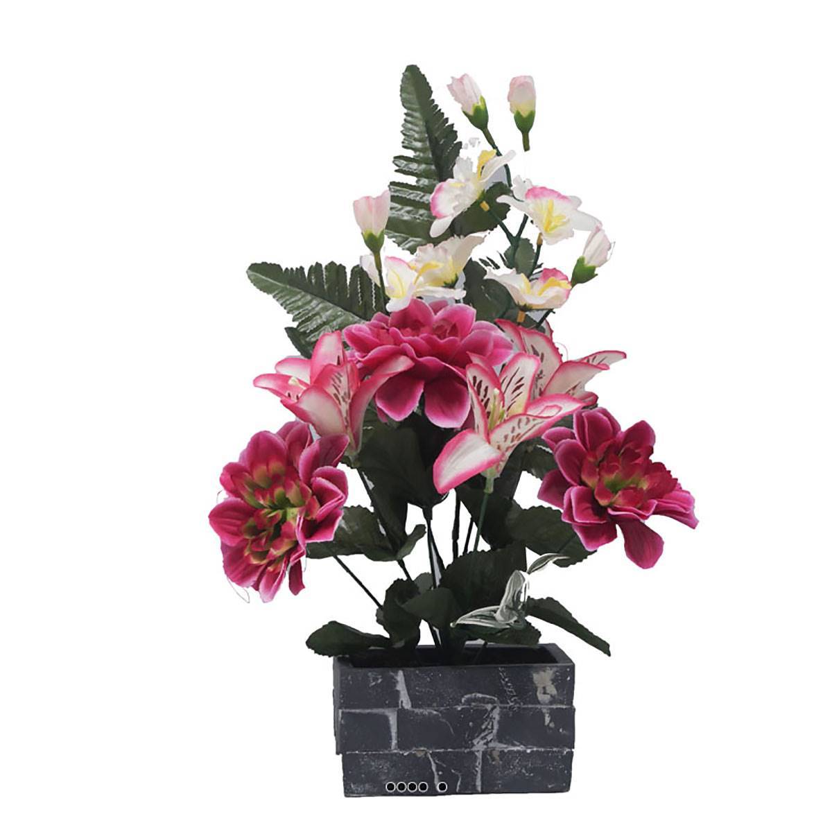 Artificielles - Fleurs artificielles cimetière jardinière Dahlias et Lys Rose fushia - couleur: Rose fushia 730 - Imagen 1