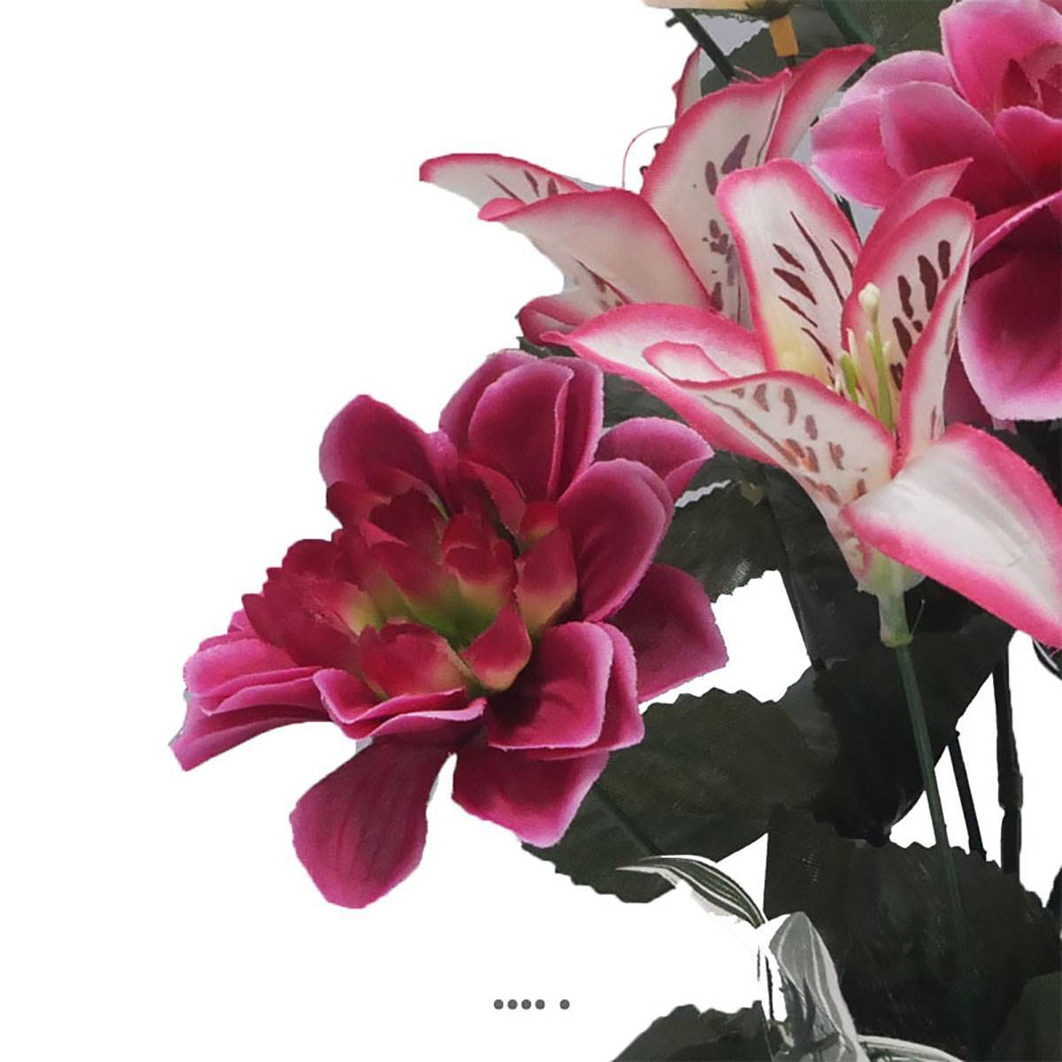 Artificielles - Fleurs artificielles cimetière jardinière Dahlias et Lys Rose fushia - couleur: Rose fushia 730 - Imagen 3