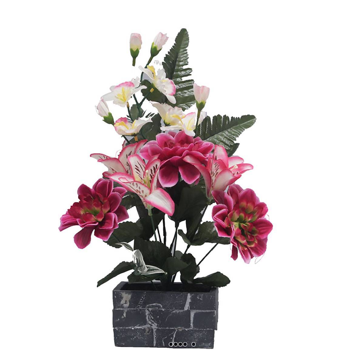 Artificielles - Fleurs artificielles cimetière jardinière Dahlias et Lys Rose fushia - couleur: Rose fushia 730 - Imagen 2