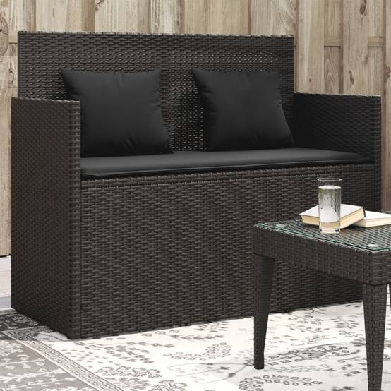 Banc de jardin | Banquette De Jardin | Banc Extérieur avec coussins noir résine tressée Maison Chic - Image 2