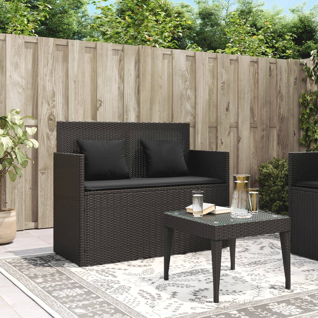 Banc de jardin | Banquette De Jardin | Banc Extérieur avec coussins noir résine tressée Maison Chic - Image 3