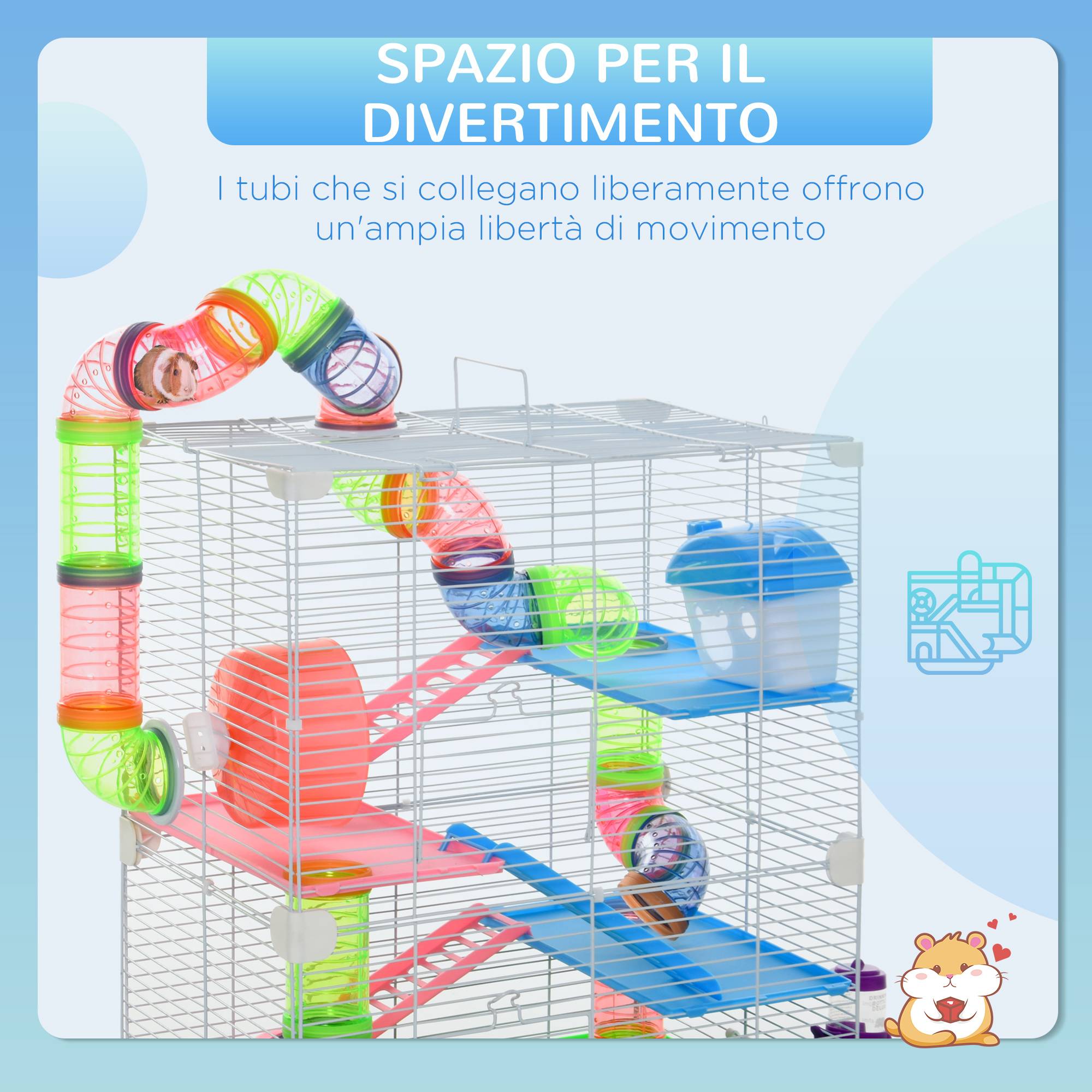 Cage hamster métal plastique pour petits rongeurs 5 niveaux avec tubes 46x30x58cm vert - ComfortXL Outdoor Living - Image 6