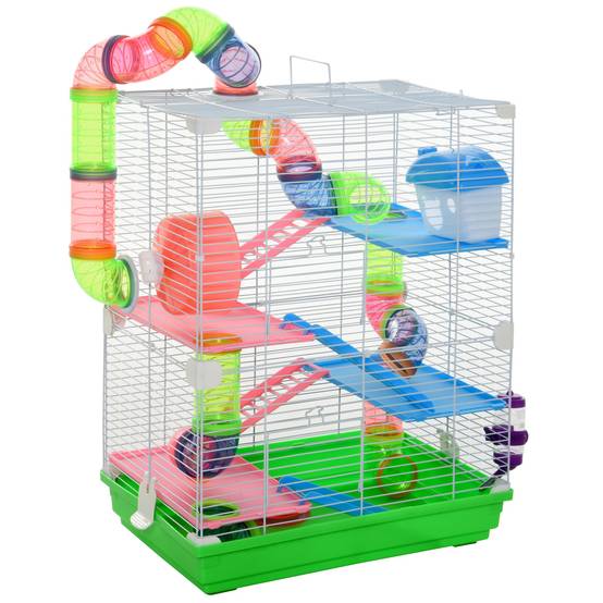 Cage hamster métal plastique pour petits rongeurs 5 niveaux avec tubes 46x30x58cm vert - ComfortXL Outdoor Living - Image 1