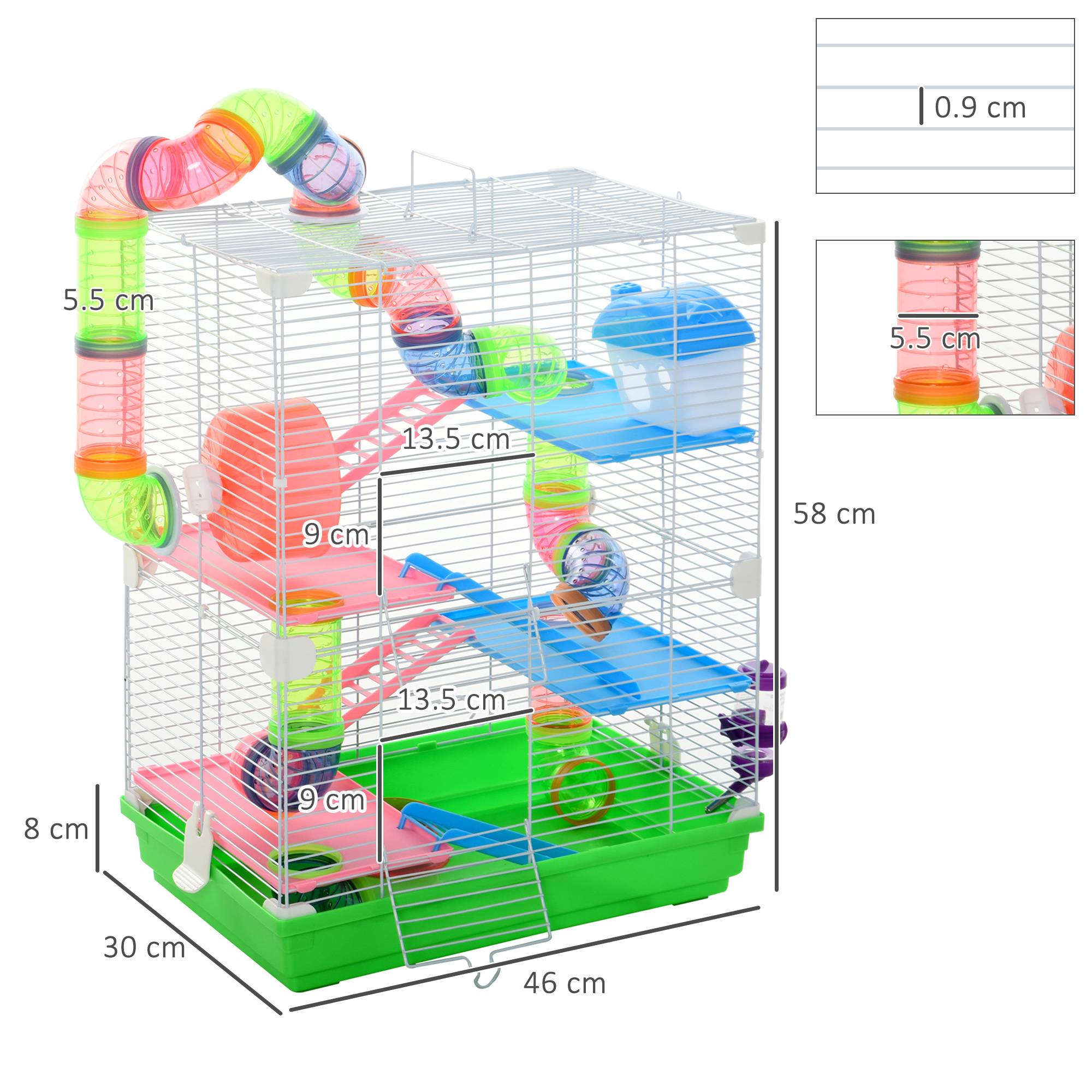 Cage hamster métal plastique pour petits rongeurs 5 niveaux avec tubes 46x30x58cm vert - ComfortXL Outdoor Living - Image 5
