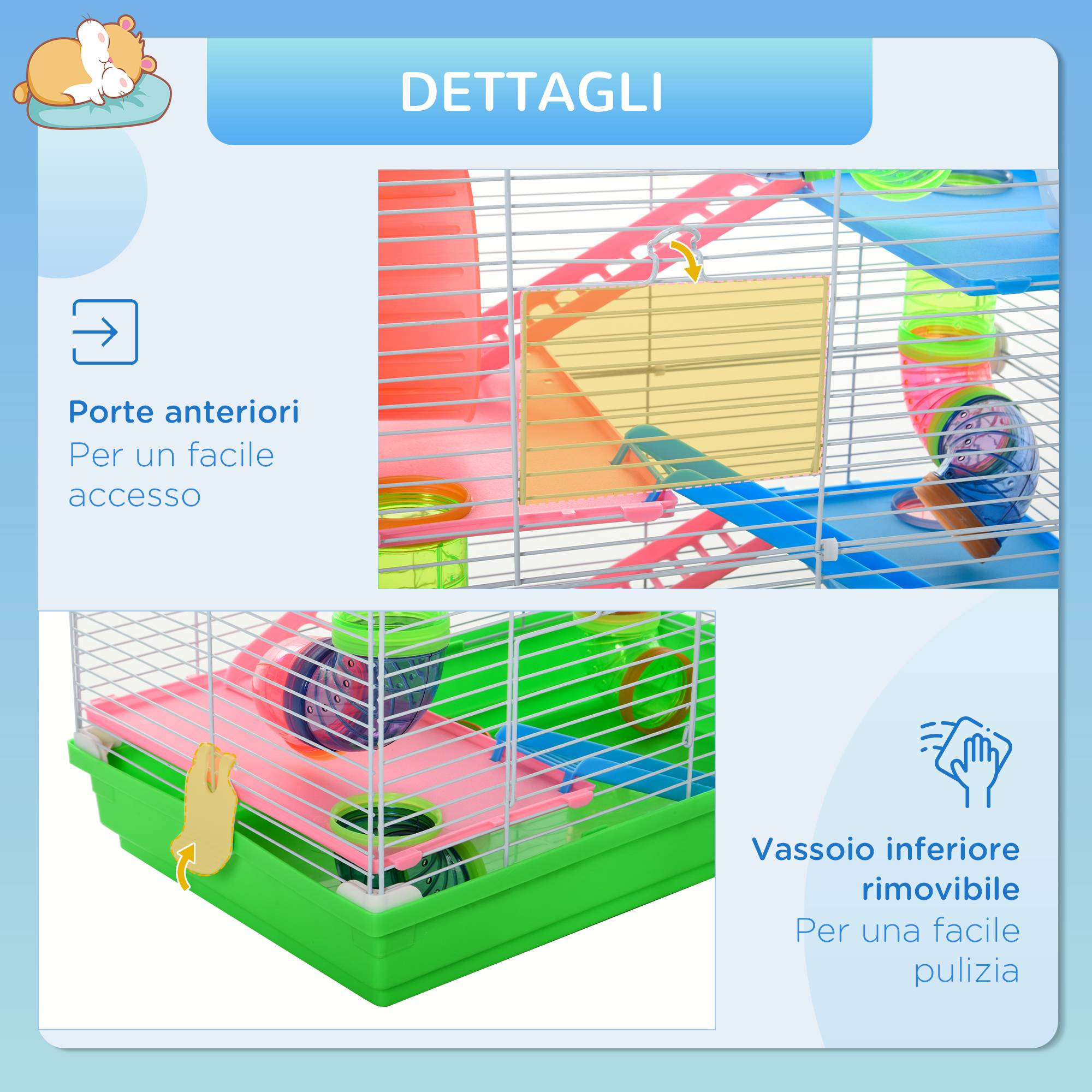 Cage hamster métal plastique pour petits rongeurs 5 niveaux avec tubes 46x30x58cm vert - ComfortXL Outdoor Living - Image 9
