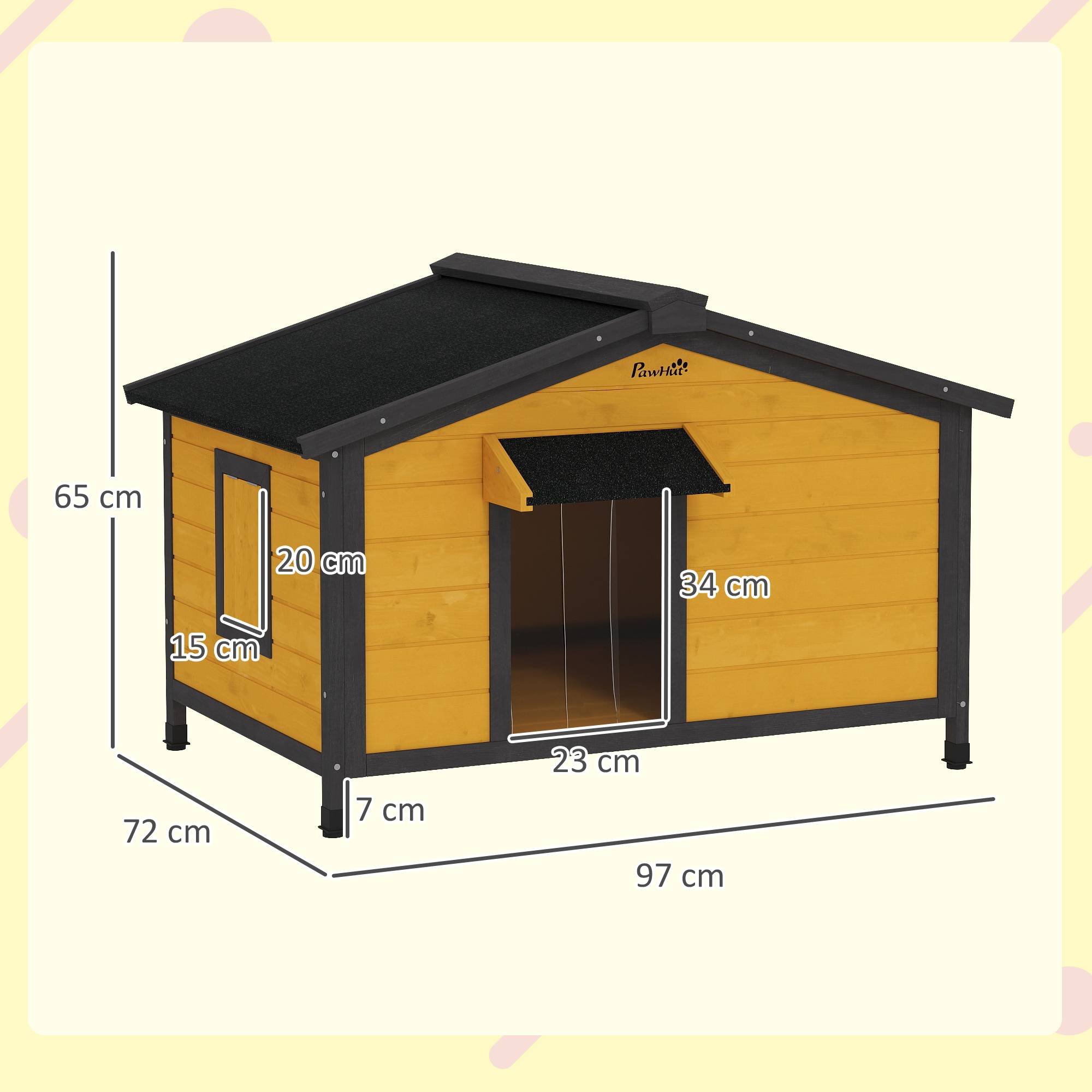 Niche extérieure pour chien, toit bitumé rabattable, fenêtres, base amovible, 97x72x65 cm, bois naturel - Image 5