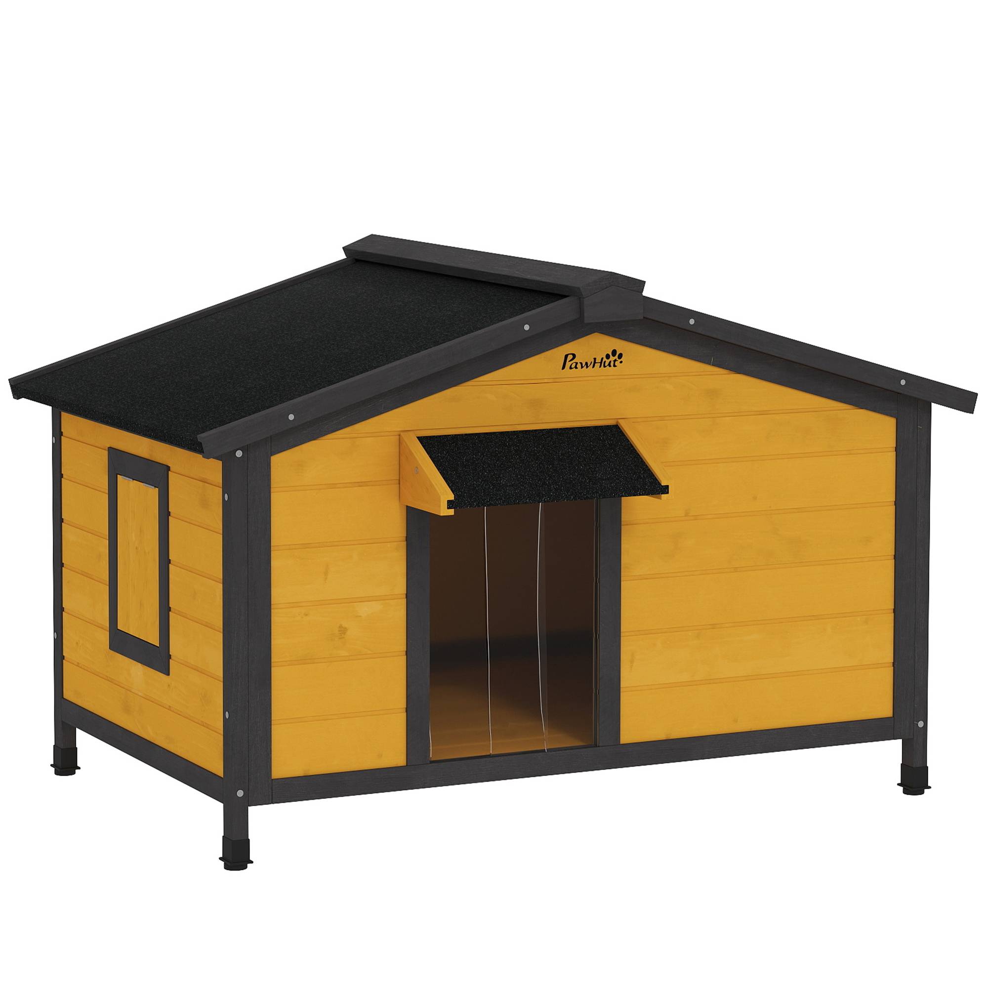 Niche extérieure pour chien, toit bitumé rabattable, fenêtres, base amovible, 97x72x65 cm, bois naturel