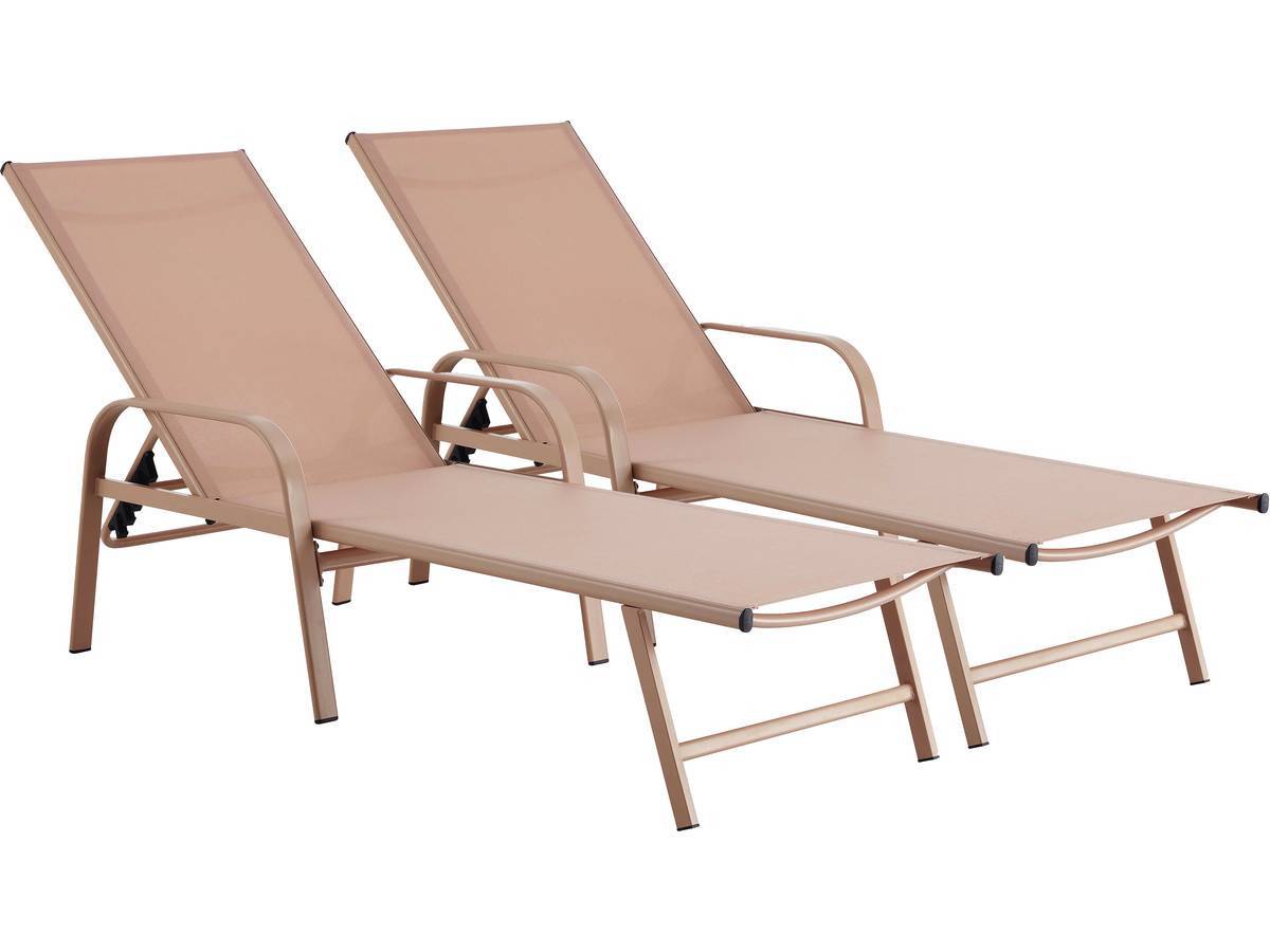 Lot De 2 Bains De Soleil En Métal Avec Accoudoirs "farniente" - Marron -habitat Et Jardin - Image 1