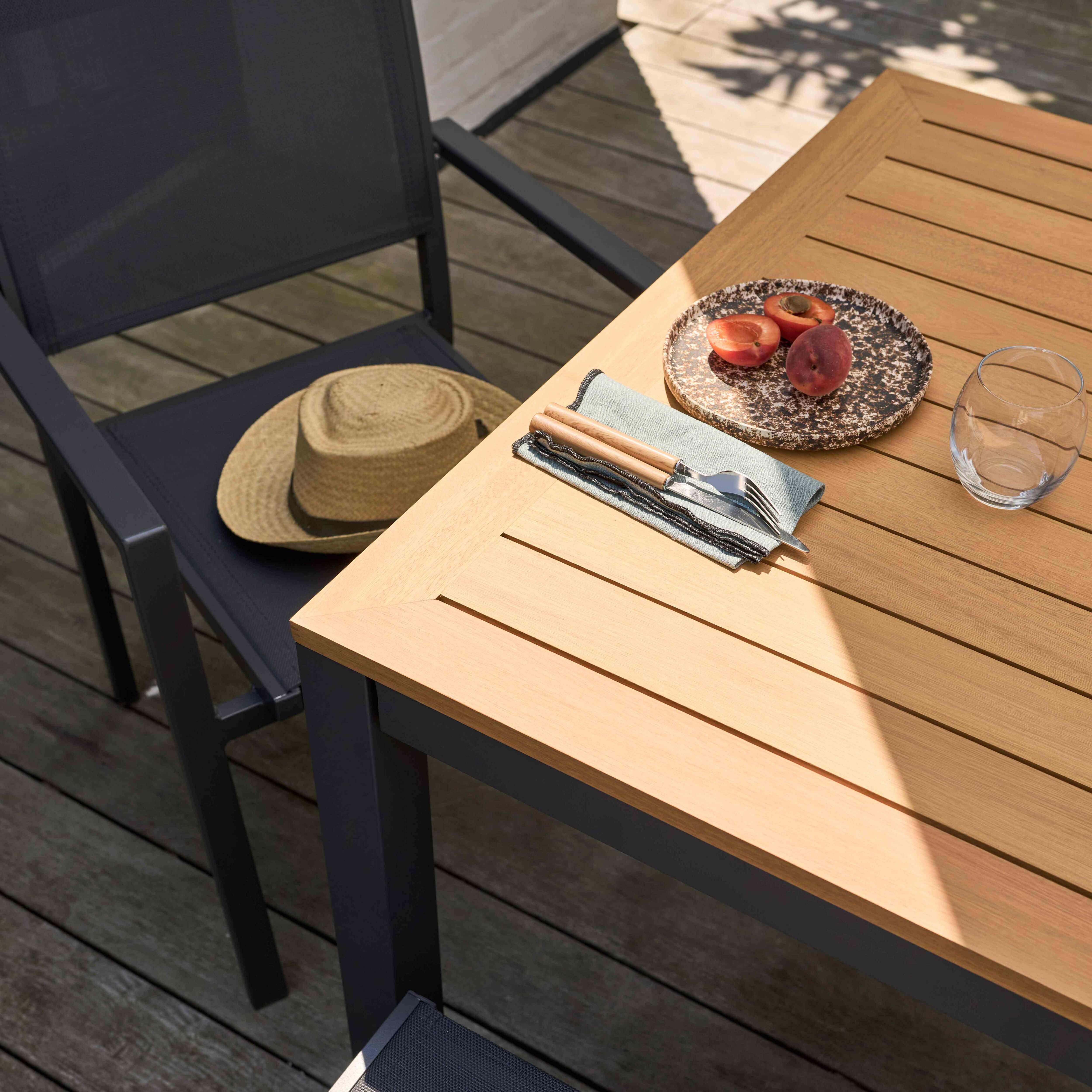Oviala - Table de terrasse rectangulaire extensible 180/240 cm bois et noir Split - Oviala - Imagen 6