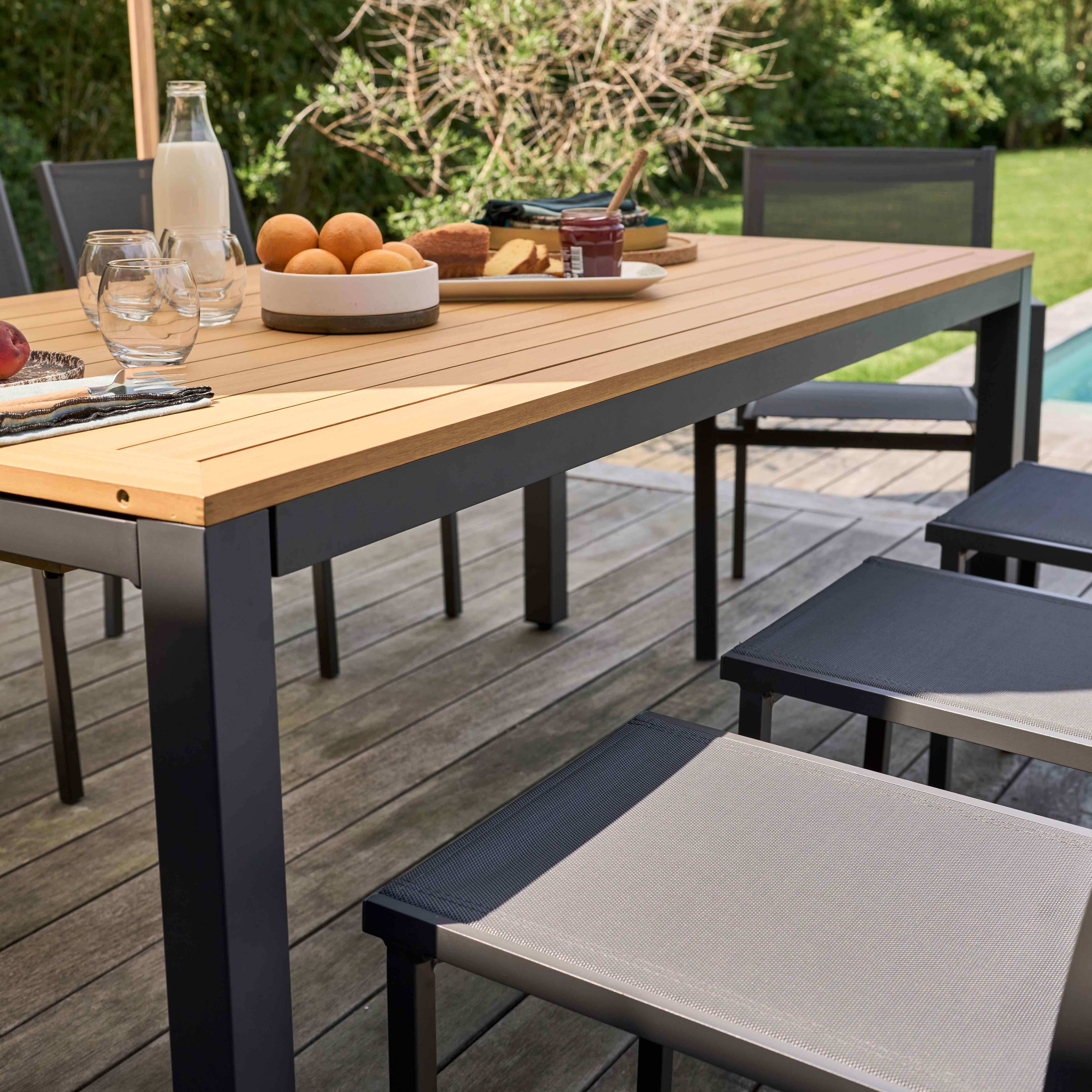Oviala - Table de terrasse rectangulaire extensible 180/240 cm bois et noir Split - Oviala - Imagen 4