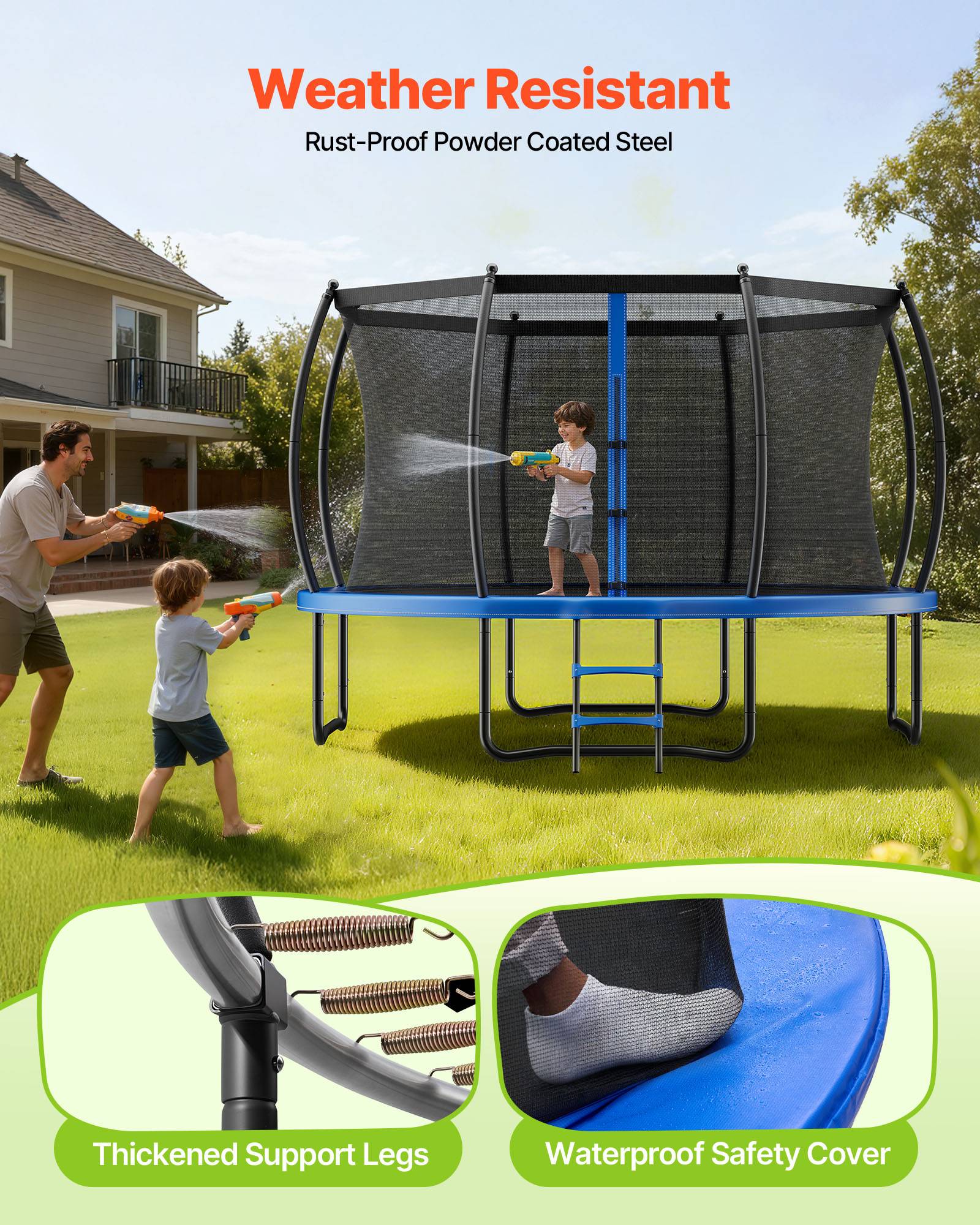 Vevor - VEVOR Trampoline extérieur 427 x 427 cm, structure acier antirouille, filet de sécurité 360%2B, coussin épais, capacité 204 kg, certifié ASTM. - Image 7