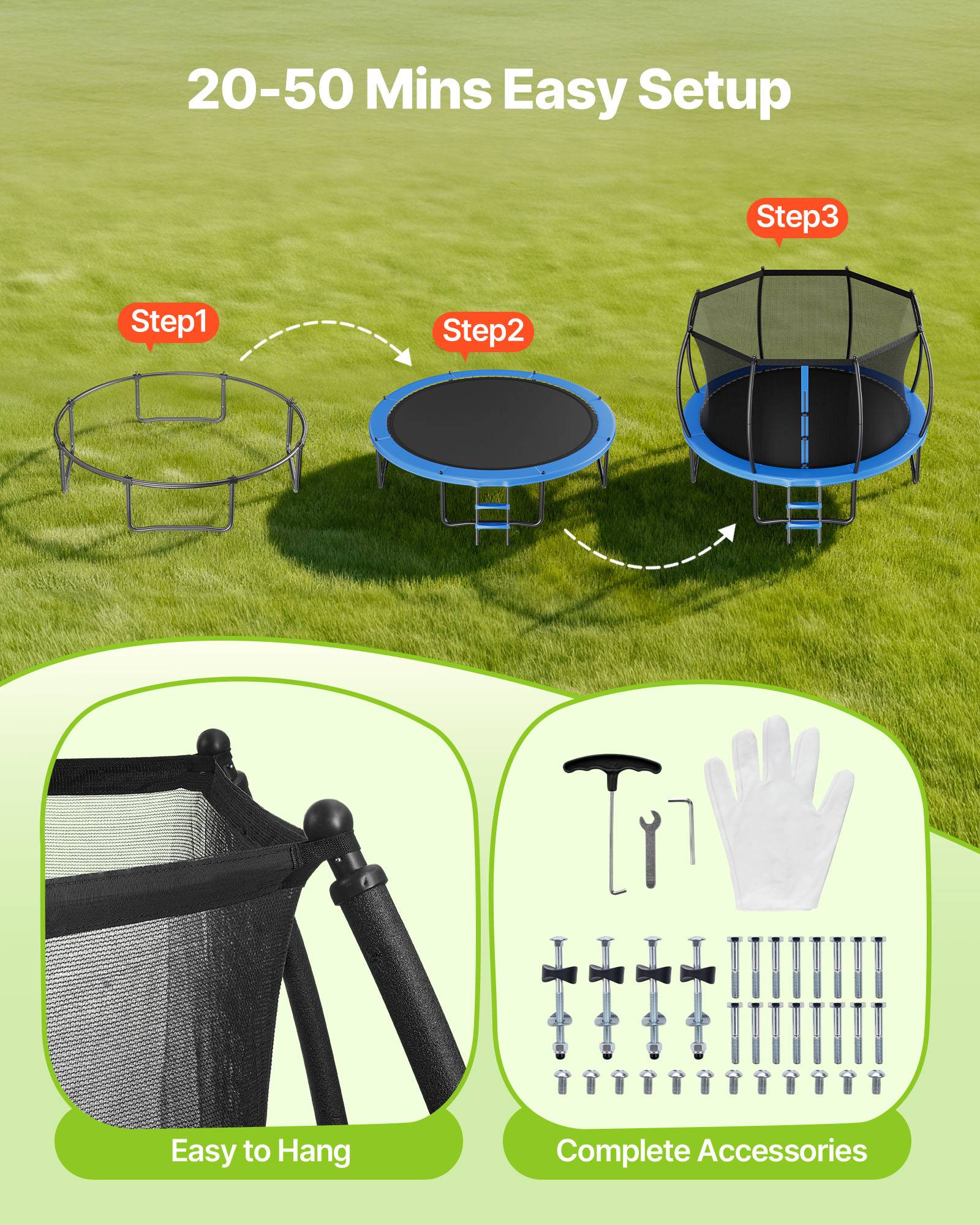 Vevor - VEVOR Trampoline extérieur 427 x 427 cm, structure acier antirouille, filet de sécurité 360%2B, coussin épais, capacité 204 kg, certifié ASTM. - Image 5