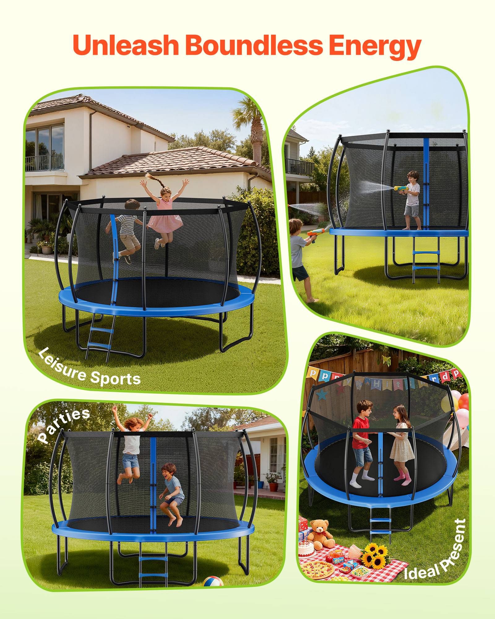 Vevor - VEVOR Trampoline extérieur 427 x 427 cm, structure acier antirouille, filet de sécurité 360%2B, coussin épais, capacité 204 kg, certifié ASTM. - Image 6
