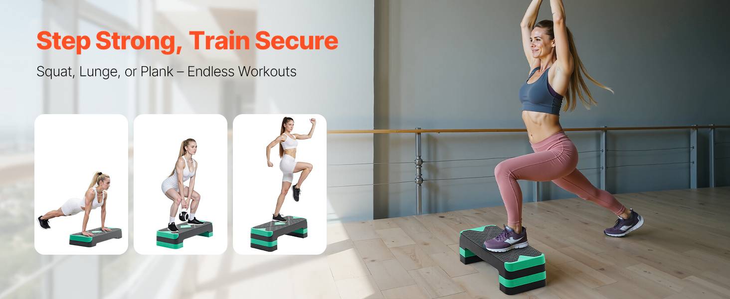 Vevor - VEVOR Stepper aérobic 71 cm, plateforme réglable 10–20 cm, antidérapante avec 4 rehausseurs, support 250 kg, compact pour domicile, vert. - Image 9