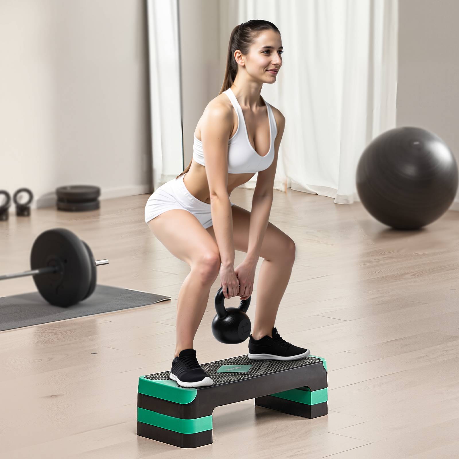 Vevor - VEVOR Stepper aérobic 71 cm, plateforme réglable 10–20 cm, antidérapante avec 4 rehausseurs, support 250 kg, compact pour domicile, vert. - Image 8